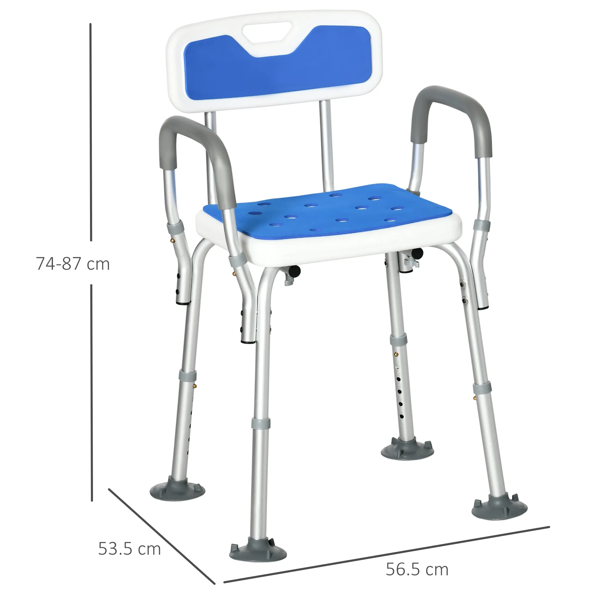Shower Chair with Pad and Adjustable Height, Suction Cup Armrests and Feet - Image 3