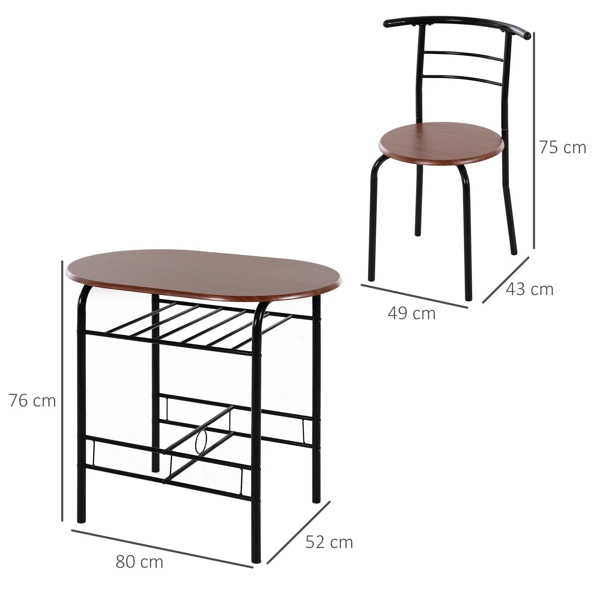 Modern Dining Table and 2 Chairs Set, 3 Piece Space-Saving Furniture for Kitchen, Balcony, Restaurant or Bar, Brown and Black - Image 3