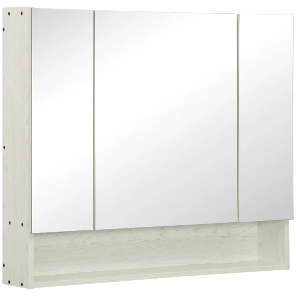 kleankin mirror cabinet for bathroom with adjustable shelves, 3 doors and beliefs, 90x15x75cm