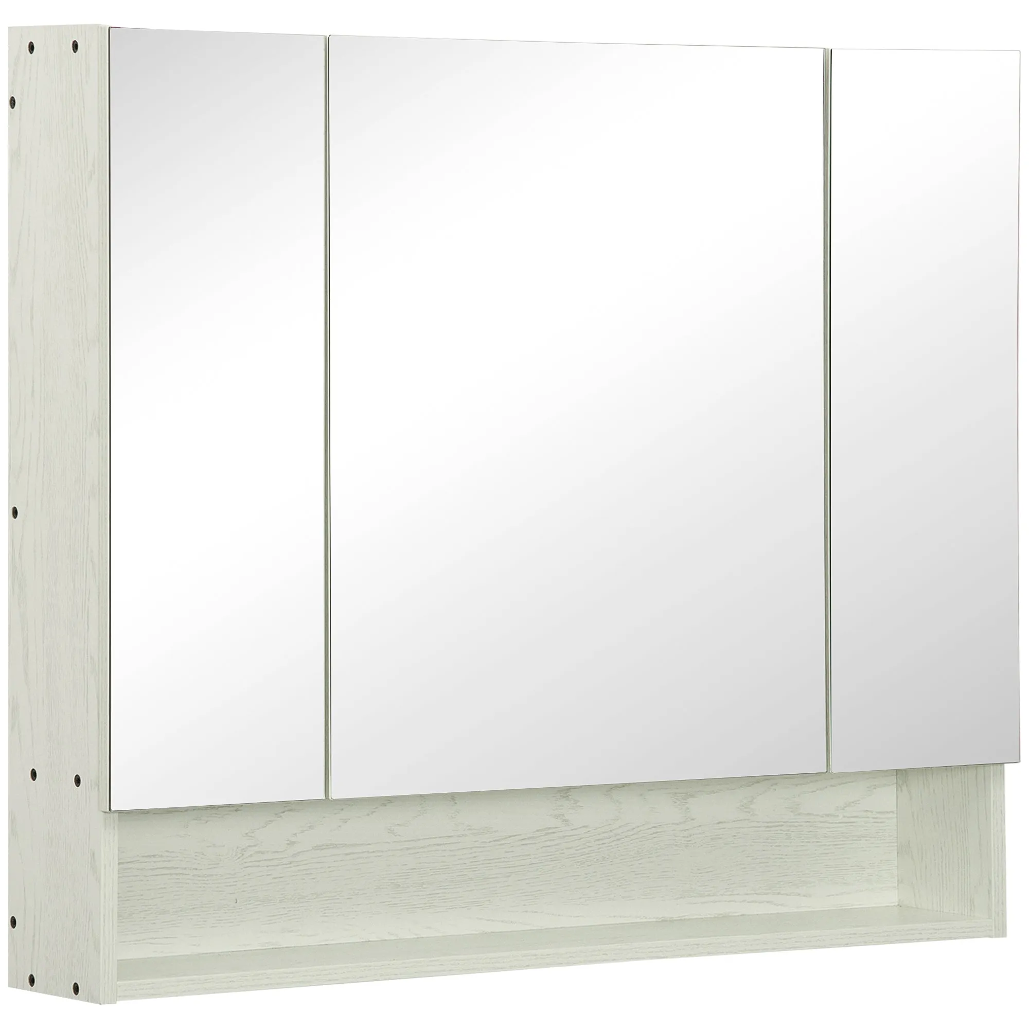 kleankin mirror cabinet for bathroom with adjustable shelves, 3 doors and beliefs, 90x15x75cm