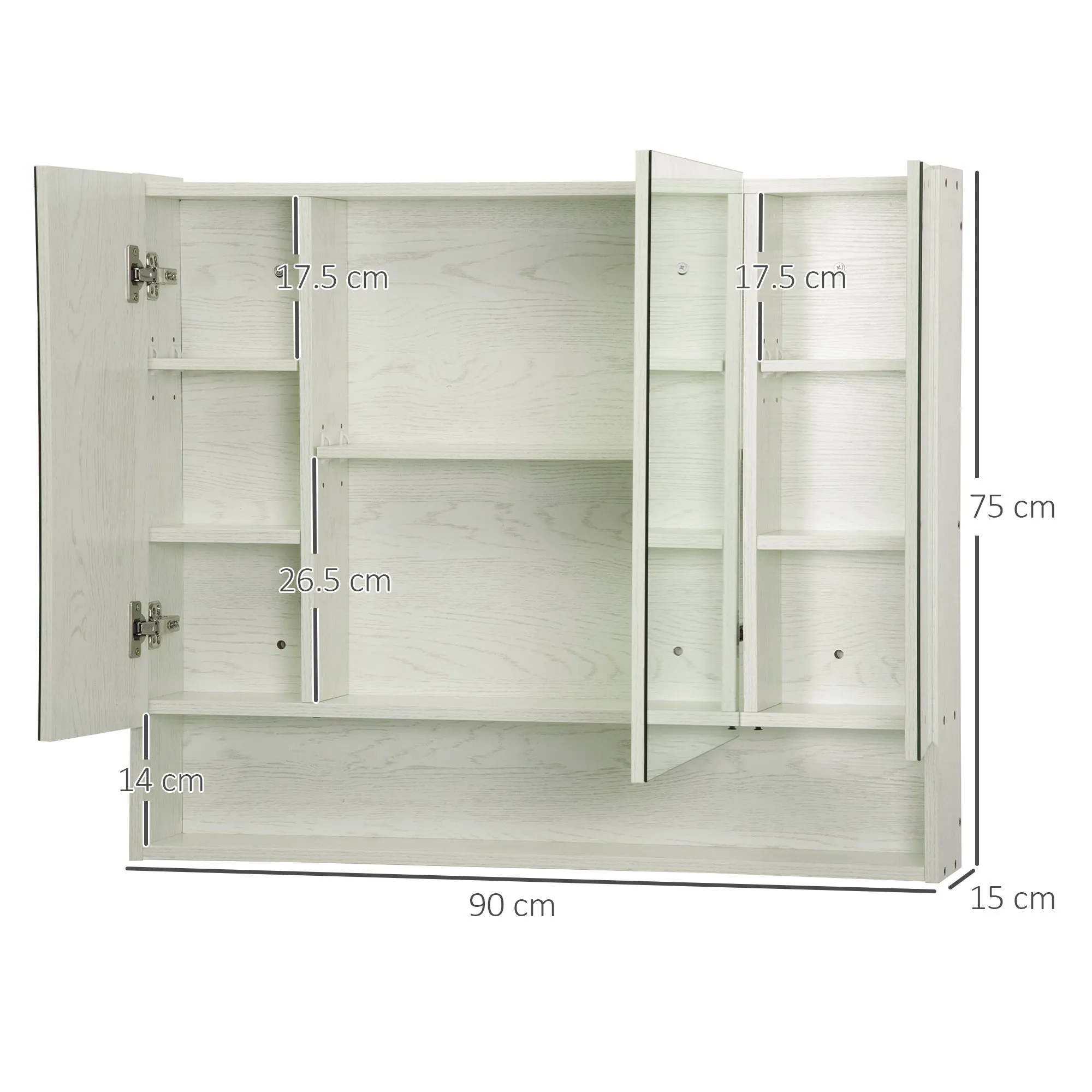 kleankin mirror cabinet for bathroom with adjustable shelves, 3 doors and beliefs, 90x15x75cm - Image 3
