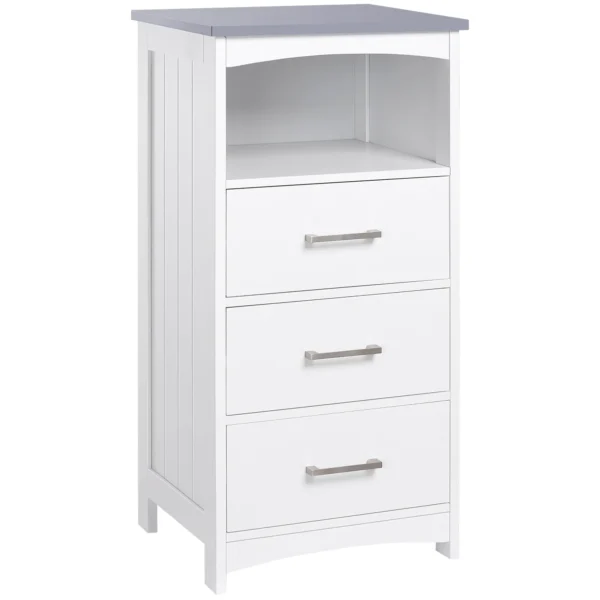 kleankin bathroom cabinet with open shelf and 3 drawers in mdf, 40x33x80cm, white