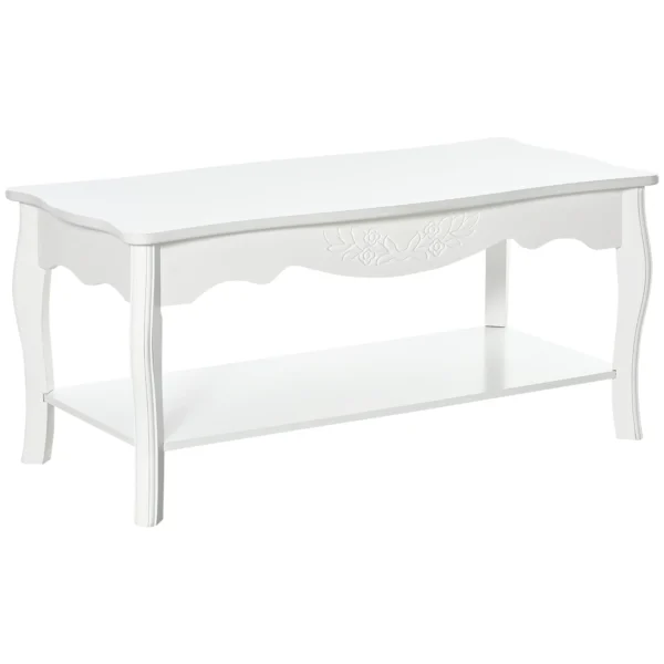 Coffee Table with Large Lower Wooden Storage Shelf, 94x44x43cm, White