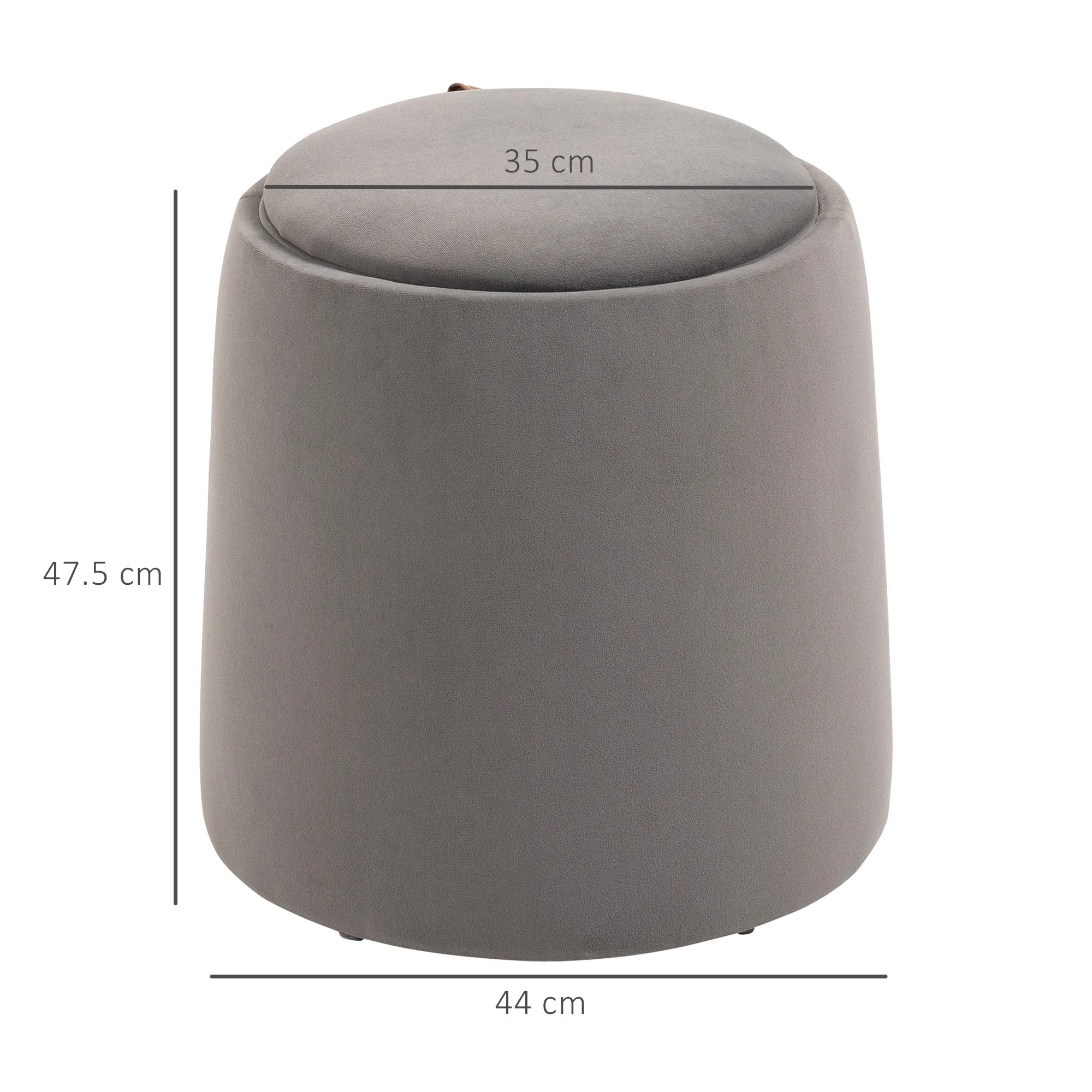 2 in 1 Velvet Storage Ottoman Convertible to Coffee Table, Ø44x47.5cm, Grey - Image 3