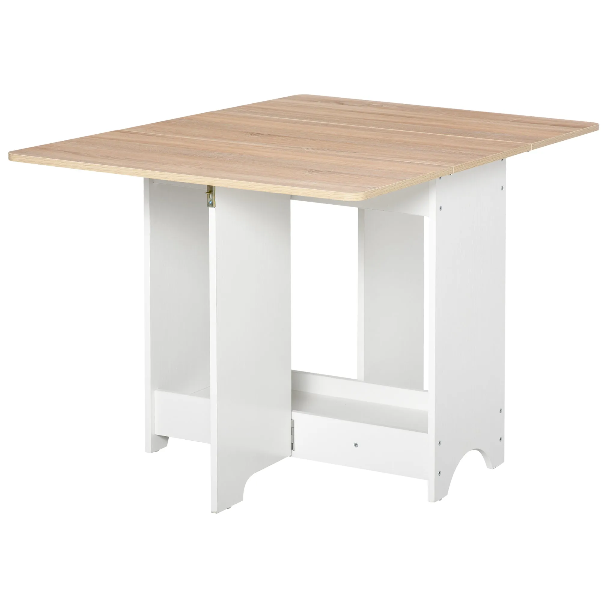 Drop-Leaf Console Table with Shelf Compartment, Living Room and Kitchen Table, Drop-Leaf Table, Foldable, Space-Saving, Wood and White Color, 118x80x72cm