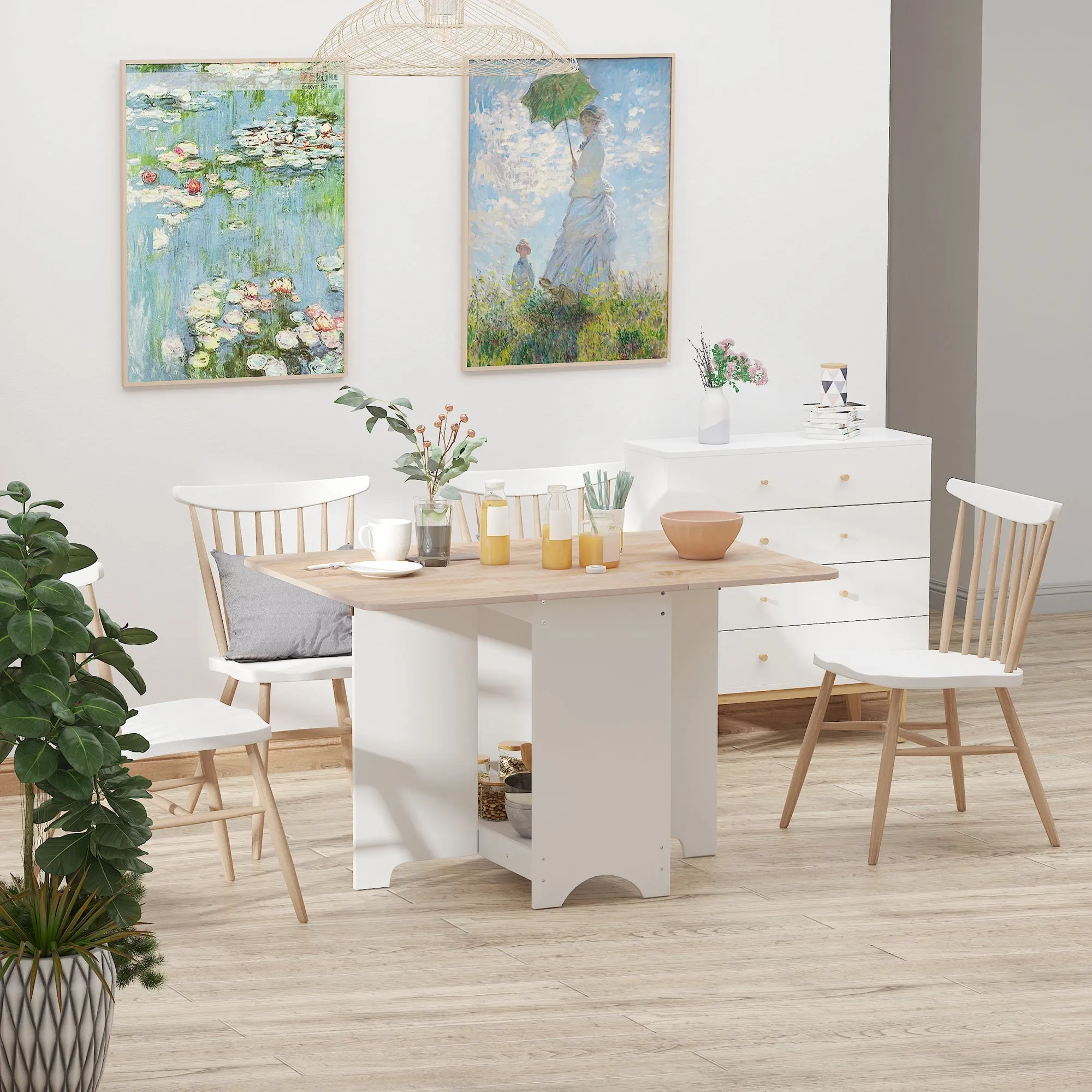 Drop-Leaf Console Table with Shelf Compartment, Living Room and Kitchen Table, Drop-Leaf Table, Foldable, Space-Saving, Wood and White Color, 118x80x72cm - Image 2