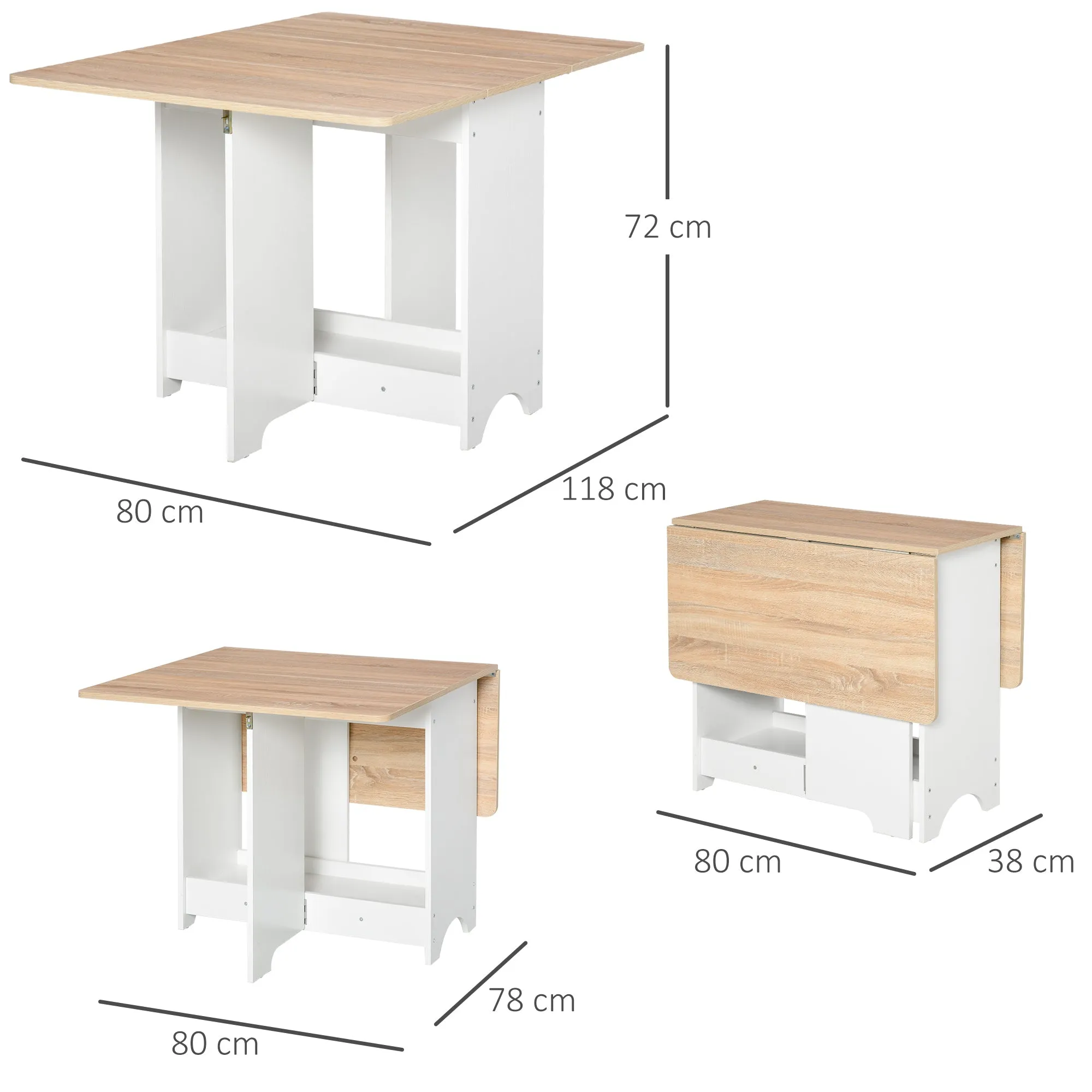 Drop-Leaf Console Table with Shelf Compartment, Living Room and Kitchen Table, Drop-Leaf Table, Foldable, Space-Saving, Wood and White Color, 118x80x72cm - Image 3