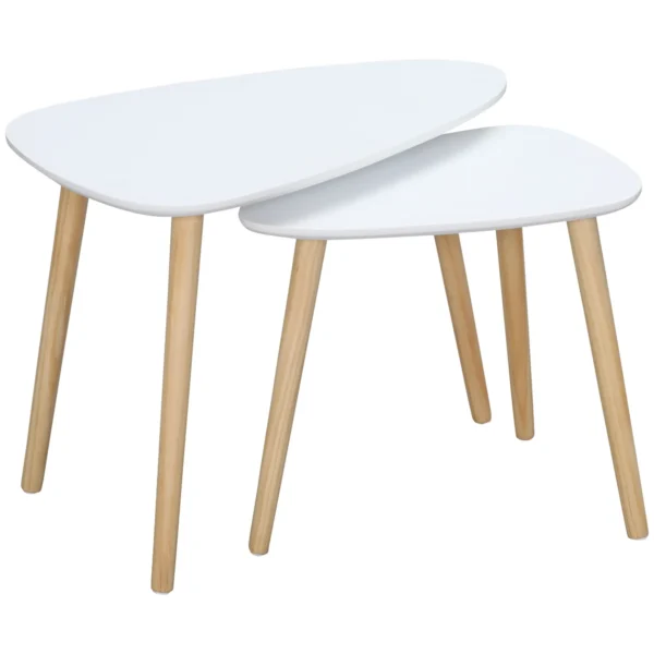 Set of 2 Nordic Style Stackable Coffee Tables with Wooden Legs, White