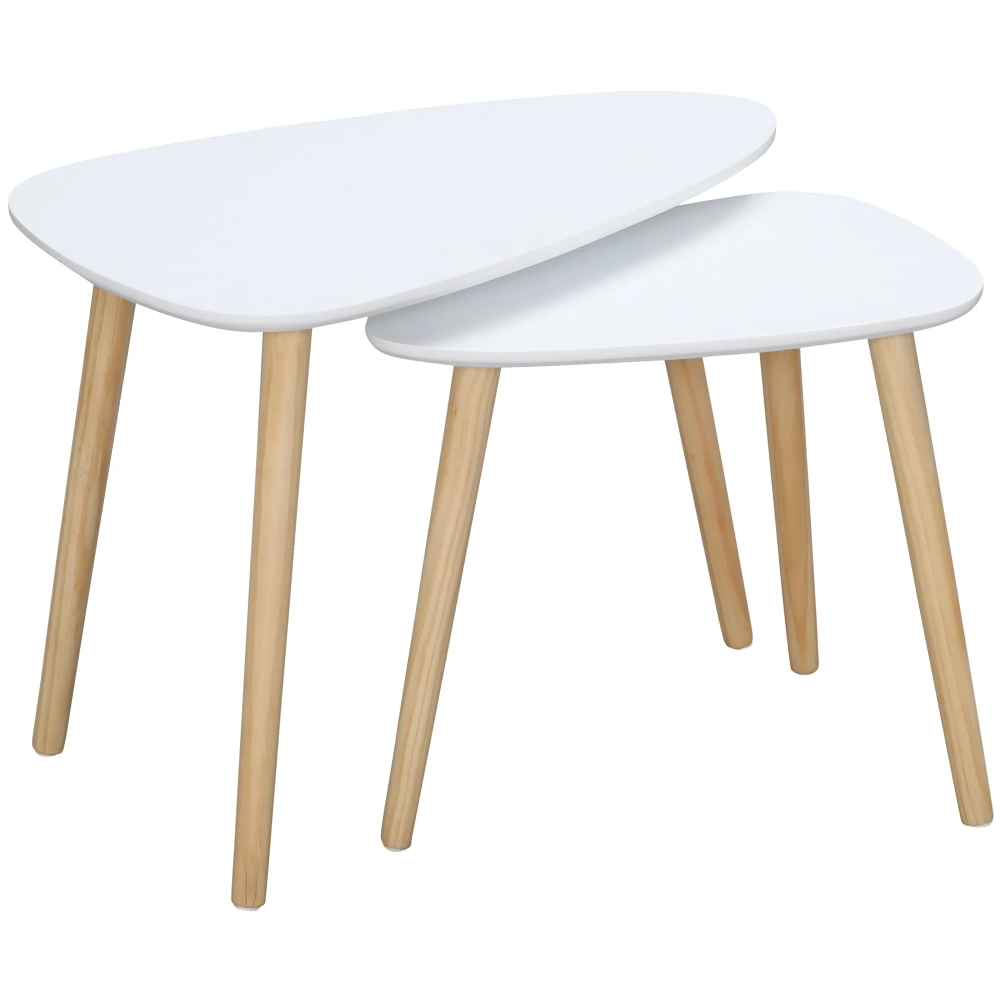 Set of 2 Nordic Style Stackable Coffee Tables with Wooden Legs, White