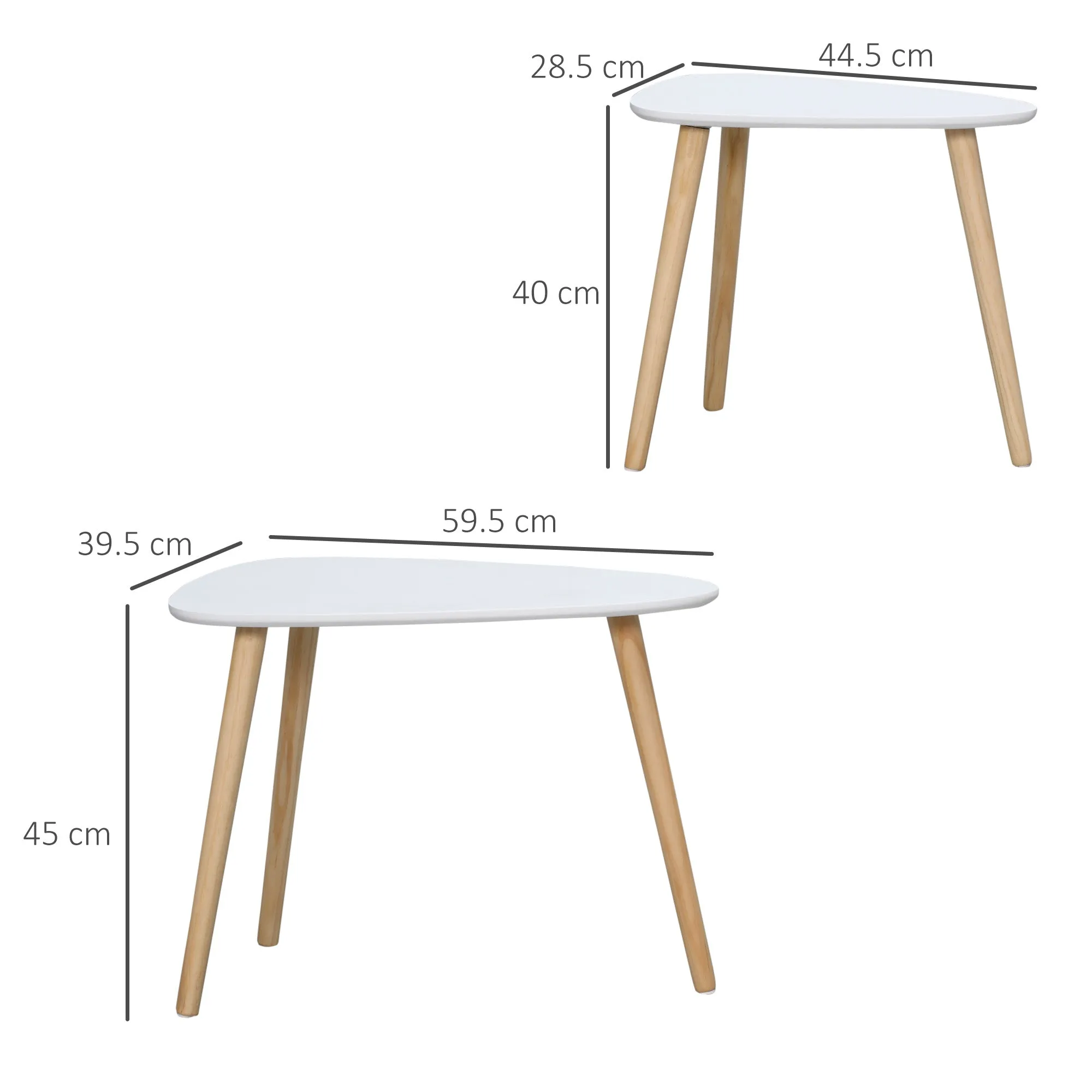 Set of 2 Nordic Style Stackable Coffee Tables with Wooden Legs, White - Image 3