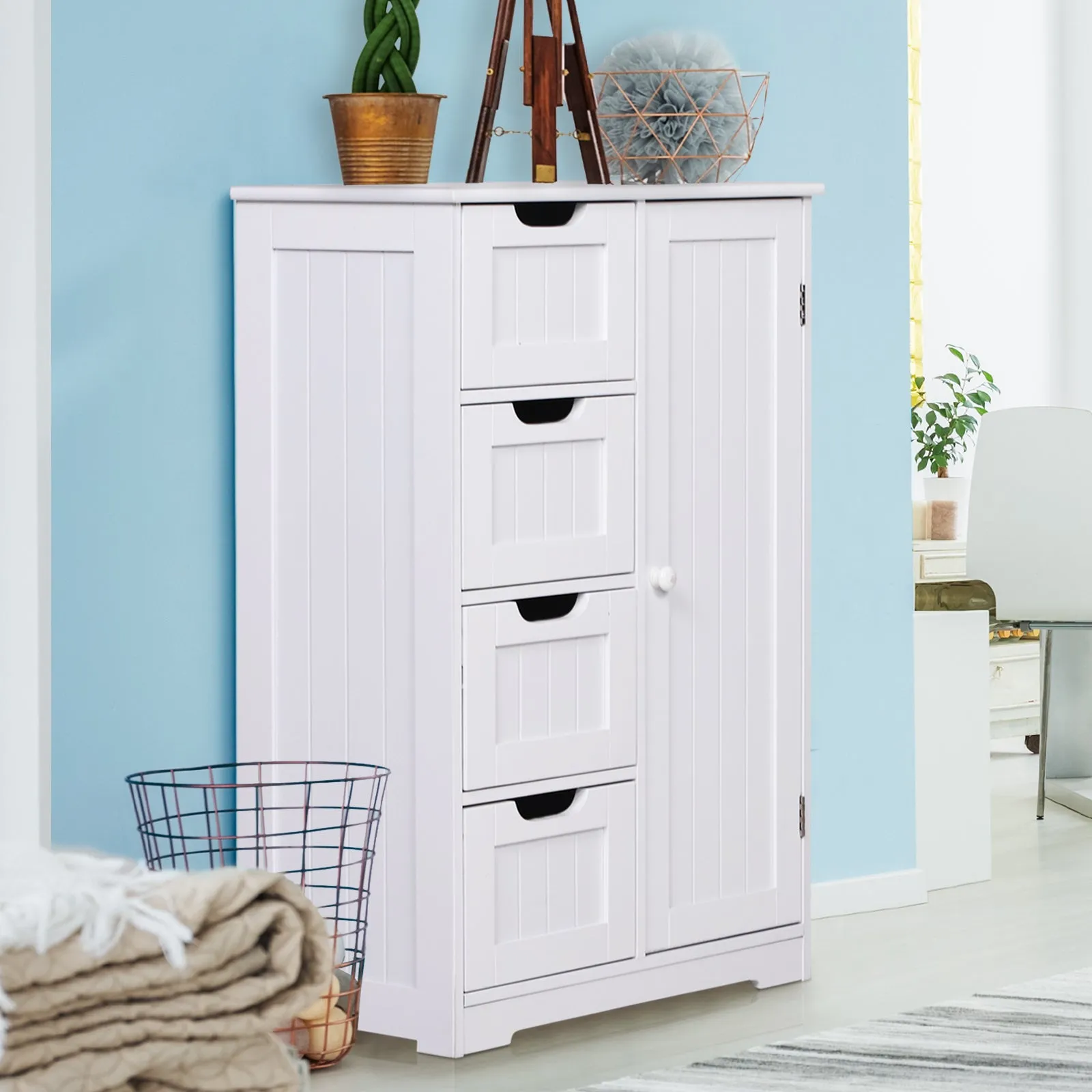 Kleankin Bathroom cabinet with door and white drawers 56 x 30 x 83cm - Image 2