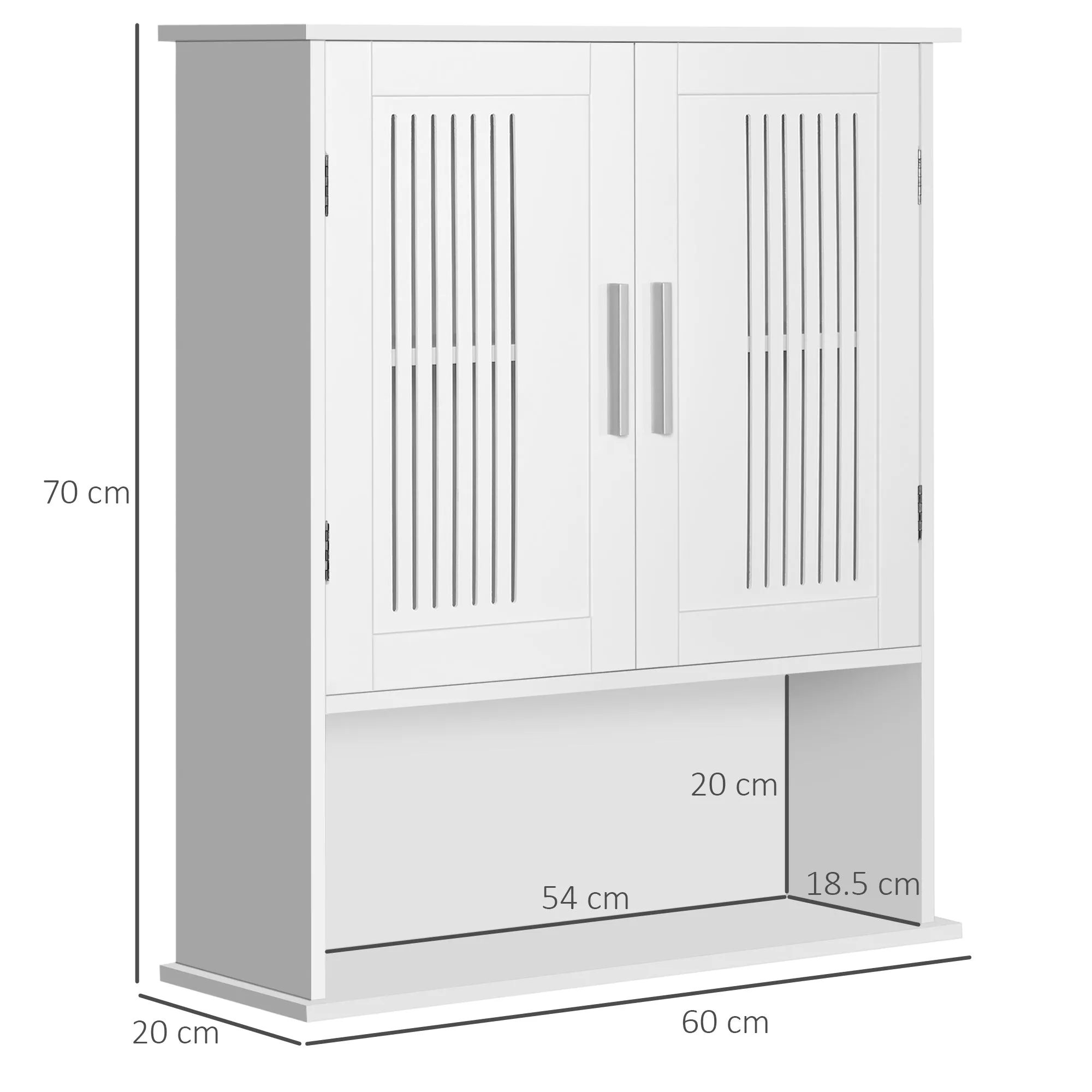 Space-Saving Wall-Mounted Bathroom Cabinet with Cupboard and Shelf, 60x20x70 cm, White - Image 3