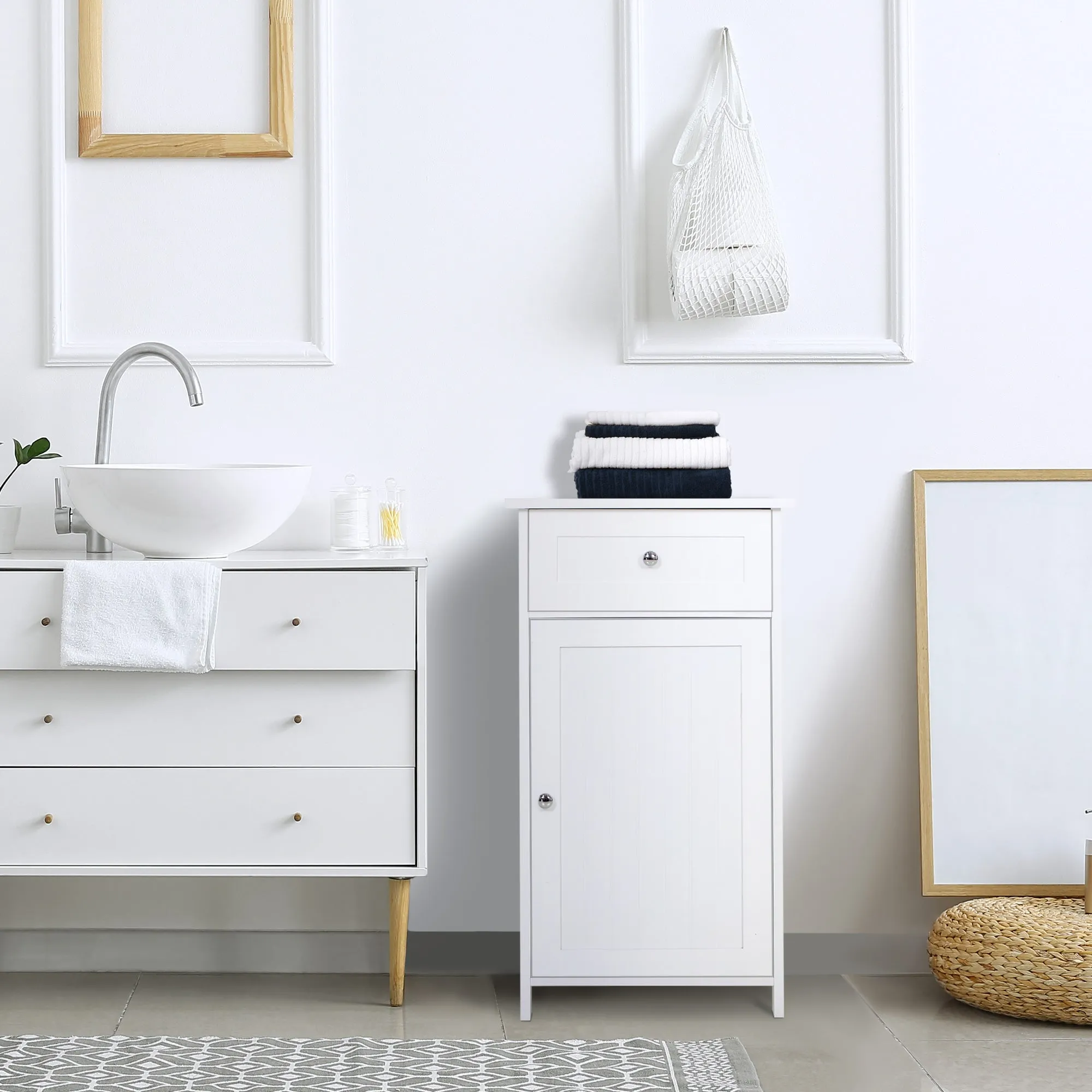 Kleankin Bathroom cabinet with door and white drawer 43 x 34 x 77cm - Image 2