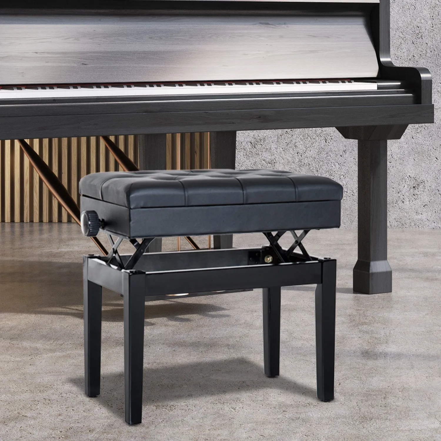 Stool Benchetta Bench Piano chair with PORTOGGGEMENT ROAD ADJUSTABLE HEIGHT, 54.5x33x48-58cm, Black - Image 2
