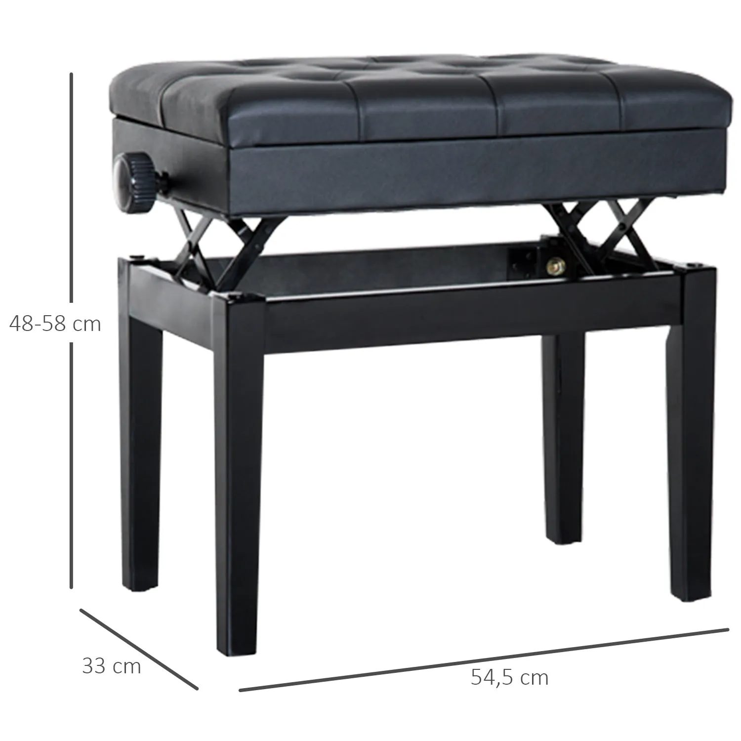 Stool Benchetta Bench Piano chair with PORTOGGGEMENT ROAD ADJUSTABLE HEIGHT, 54.5x33x48-58cm, Black - Image 3