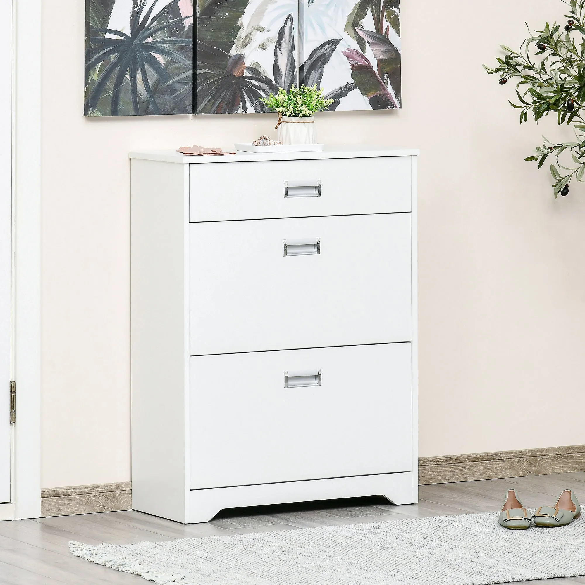 Modern Wooden Shoe, 2 drawers can contain 16 pairs of shoes 70x29x92cm, white - Image 2