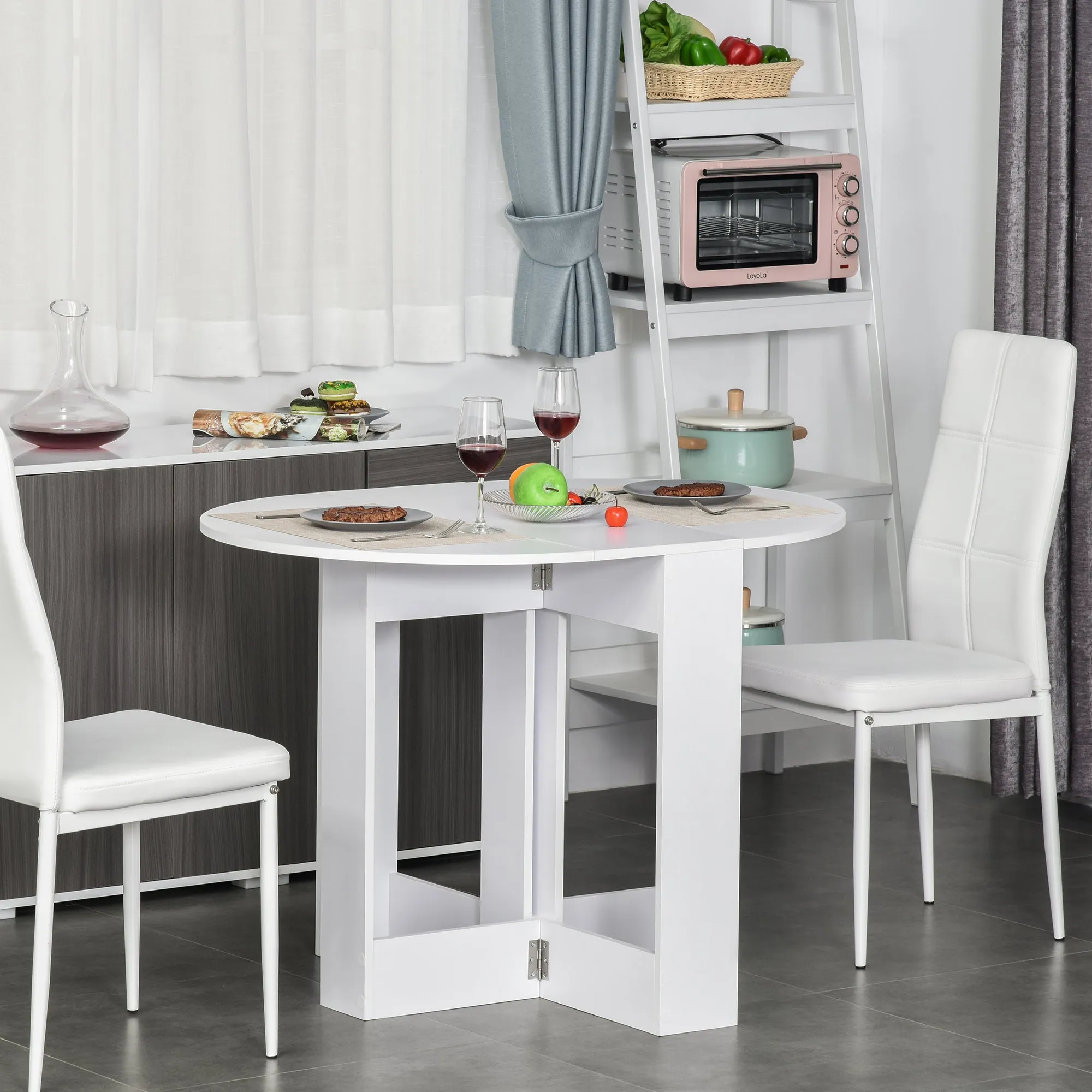 Foldable Dining Table with 2 Flaps, Extendable Wooden Dining Table Space Saving for Kitchen and Living Room, 104x76x73.7 cm, White - Image 2