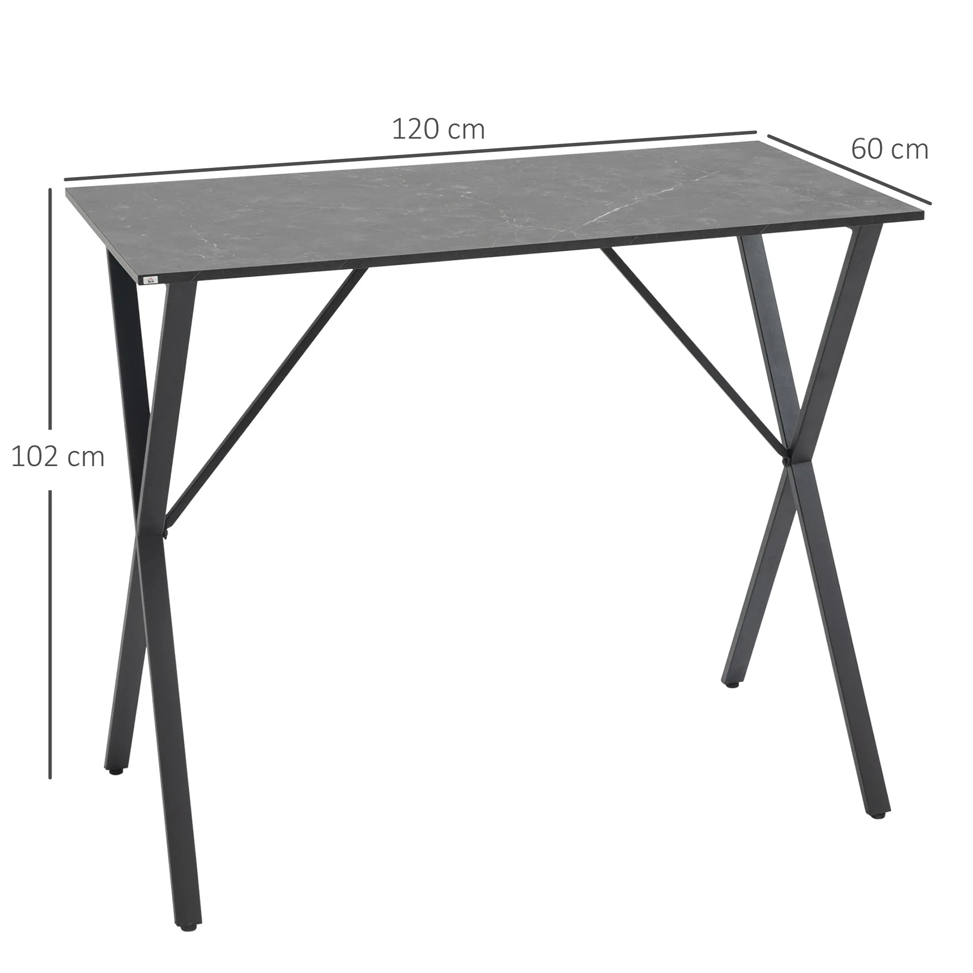 Industrial Style Bar Counter High Table Marble Effect, Wood and Steel 120x60x102 cm, Black - Image 3