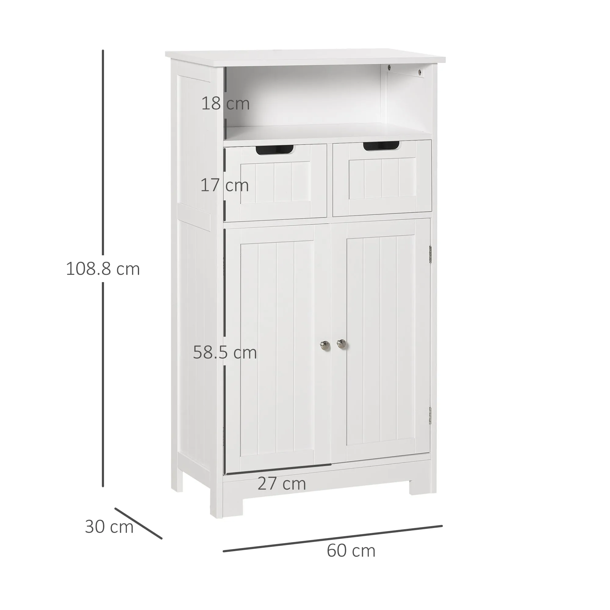 Kleankin Multiuse bathroom cabinet with 2 -door garbance peel and 2 white drawers - Image 3