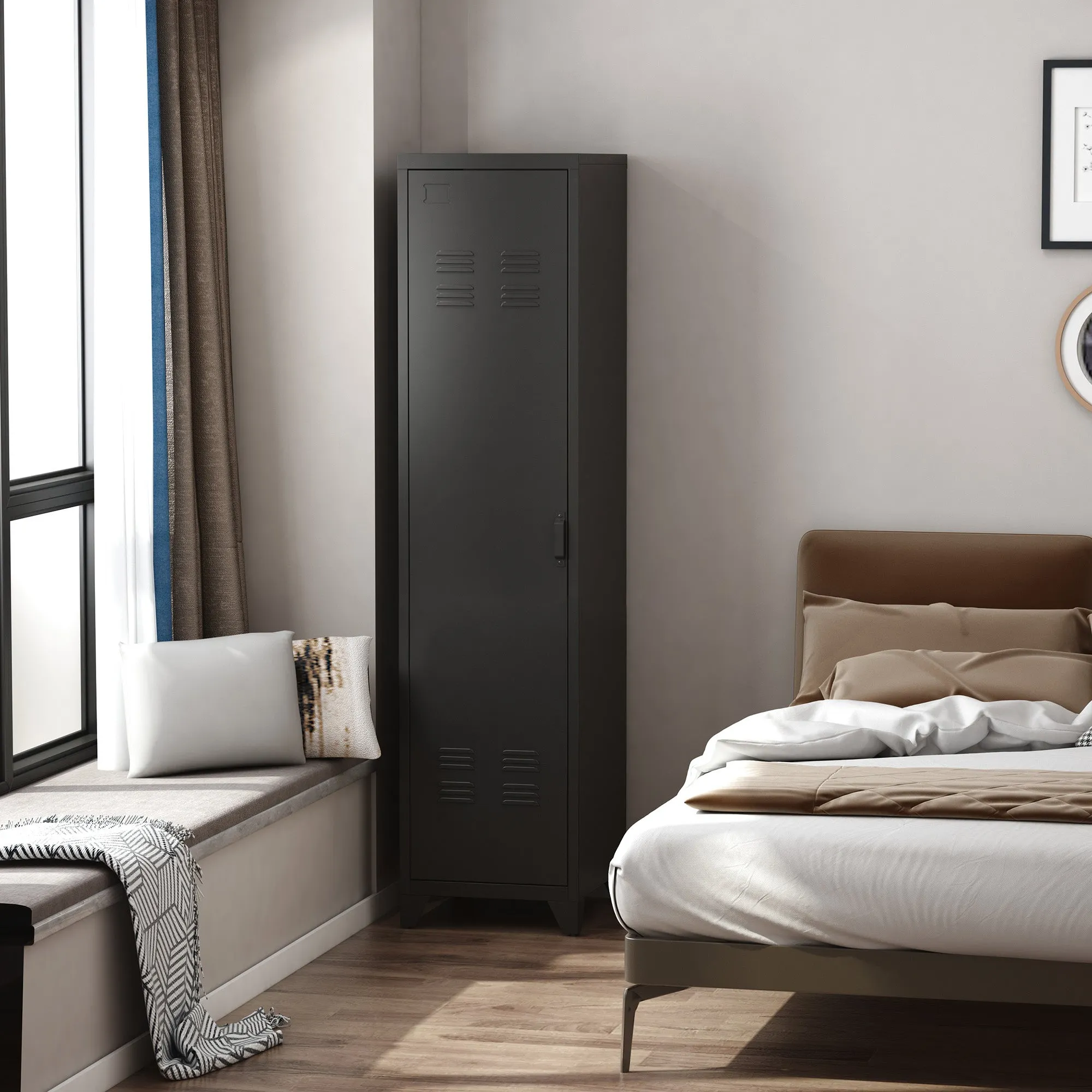 Metallic Industrial Style Cardinal to one door, multipurpose cabinet for entrance and bedroom - black - Image 2