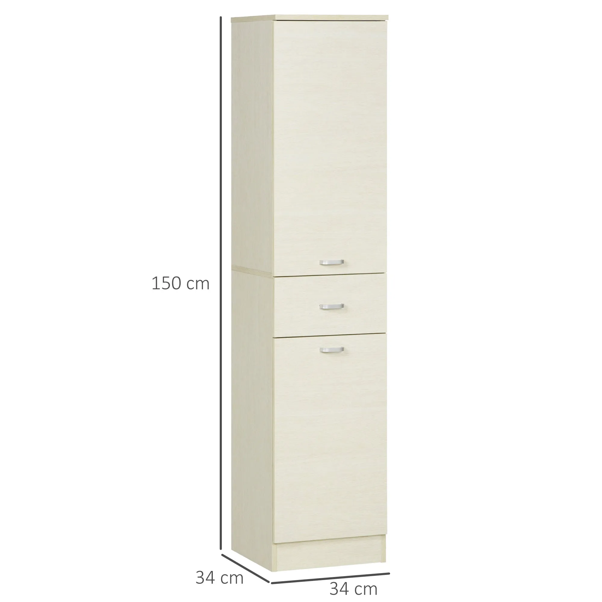 Wooden Bathroom Cabinet with drawer, 2 adjustable lockers and shelves, 34x34x150 cm, wood color - Image 3