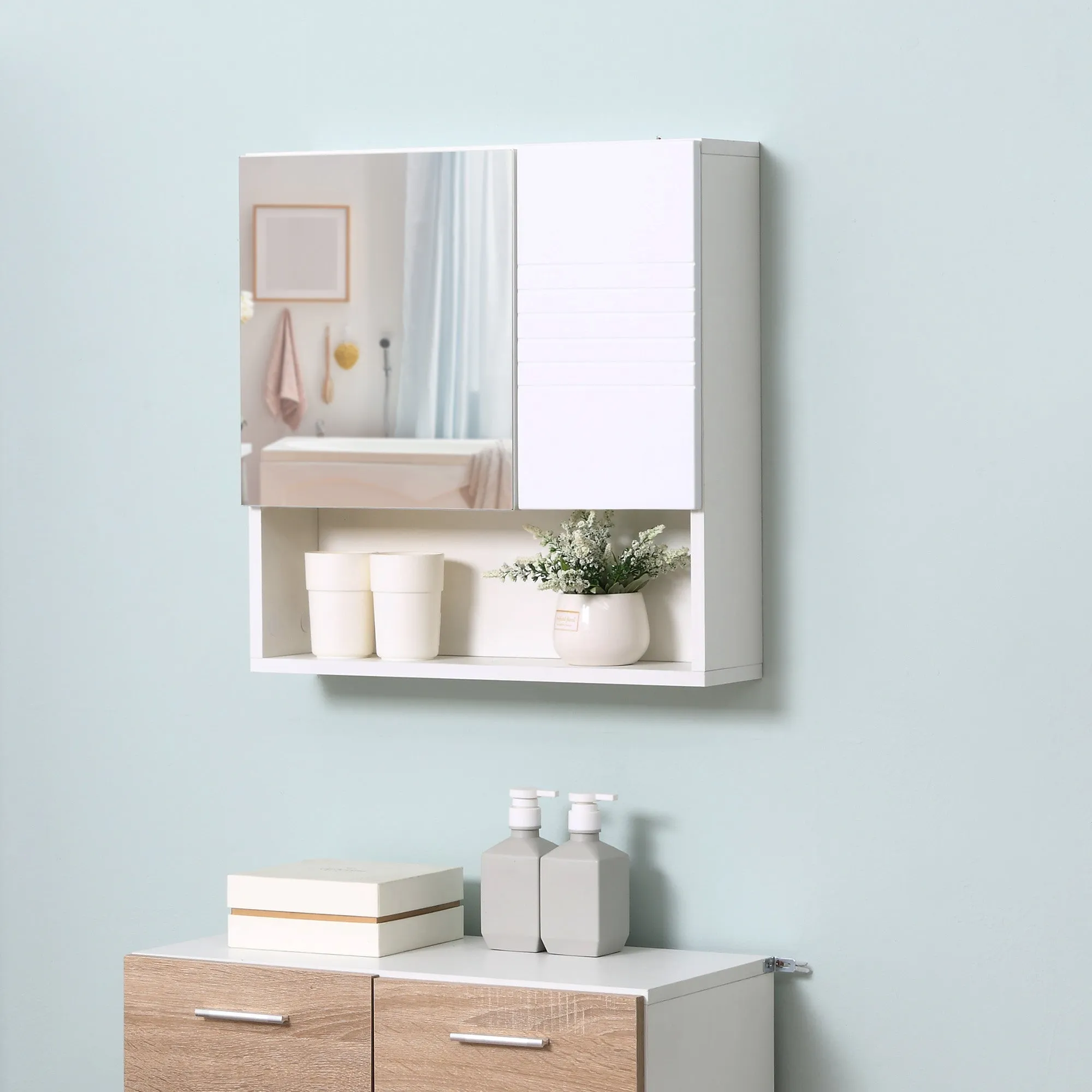 Kleankin Bathroom mirror cabinet, Wall fixing bathroom cabinet, 54x15x55cm, white - Image 2