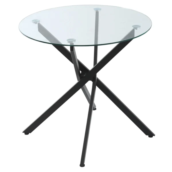 Round Glass Table with Crossed Metal Legs, Modern Coffee Table for Living Room and Study, 80x80x75cm, Black