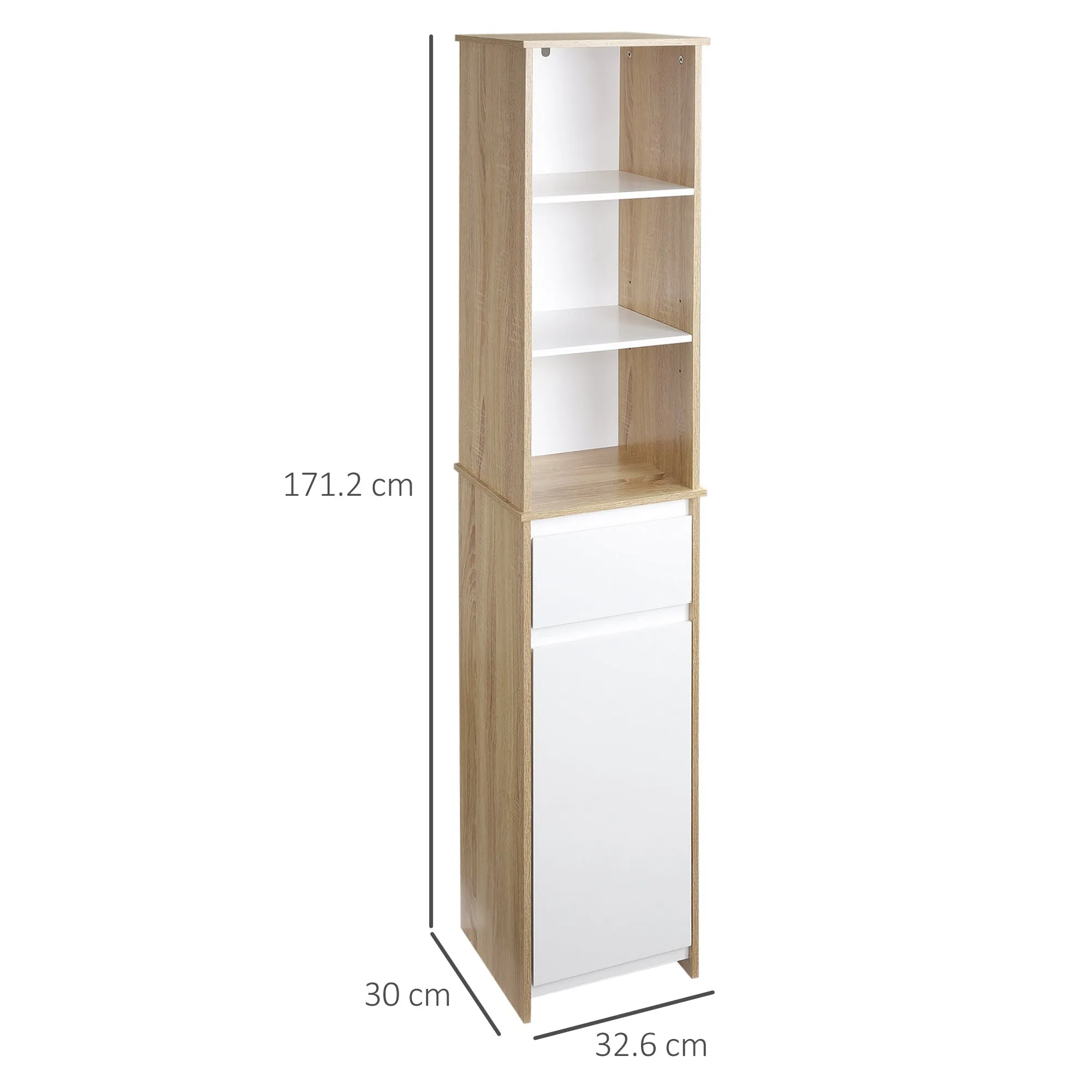 Kleankin Bathroom shelf with wooden saving shelves - White - Image 3