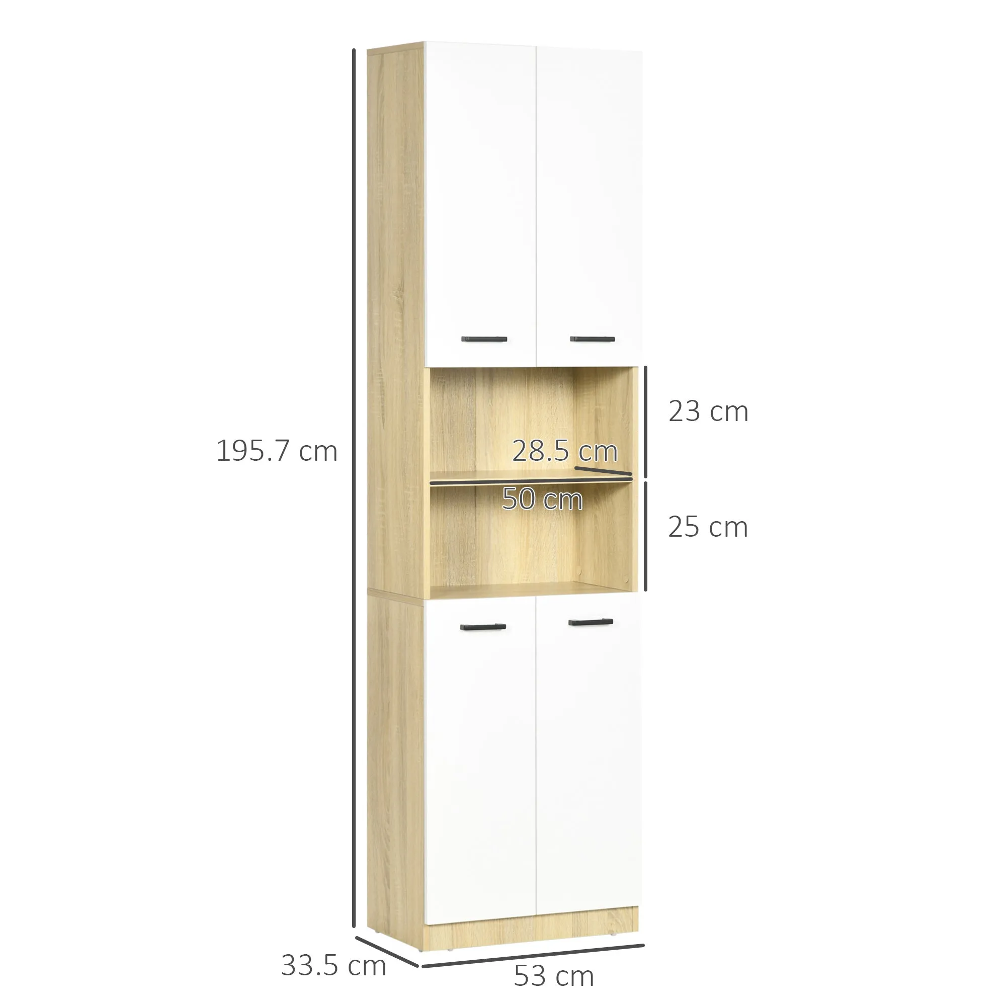 White Chipboard Bathroom Cabinet with 2 Cabinets with Doors and 2 Open Shelves, 53x33.5x195.7 cm - Image 3
