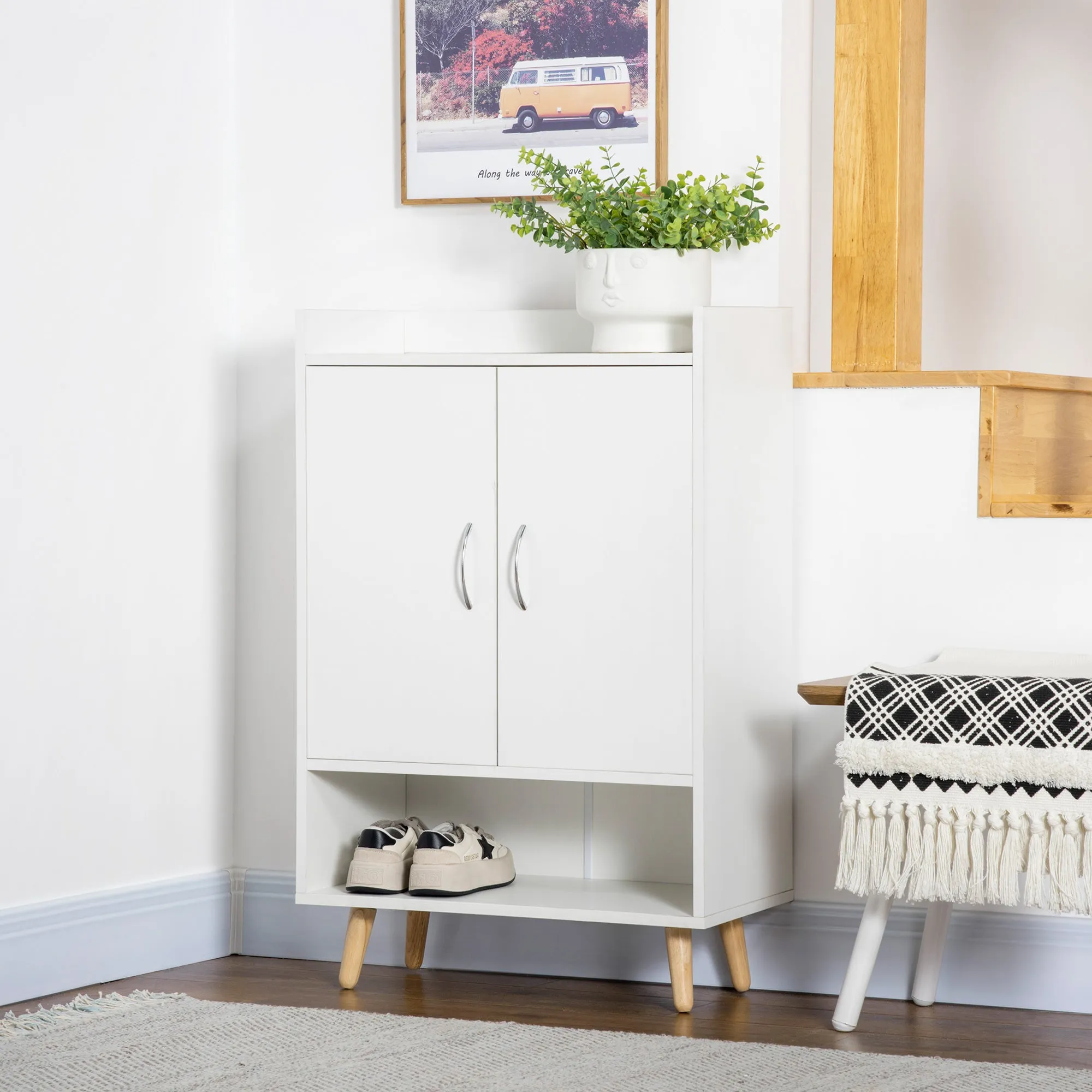 Mobile Mobile Board Wooden Wood Road with open shelf, Design Shoeing Wardrobe for Entrance, 60x30x92cm - Image 2