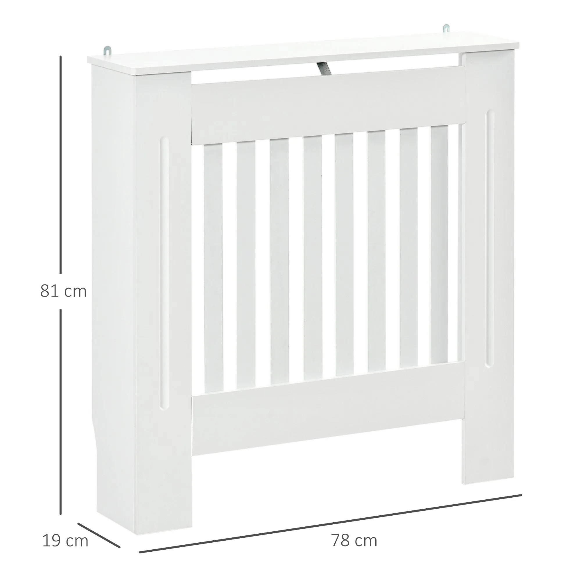 White Wooden Radiator Cover for Radiators and Heaters, with Vertical Slats and Support Surface, 78x19x81cm - Image 3
