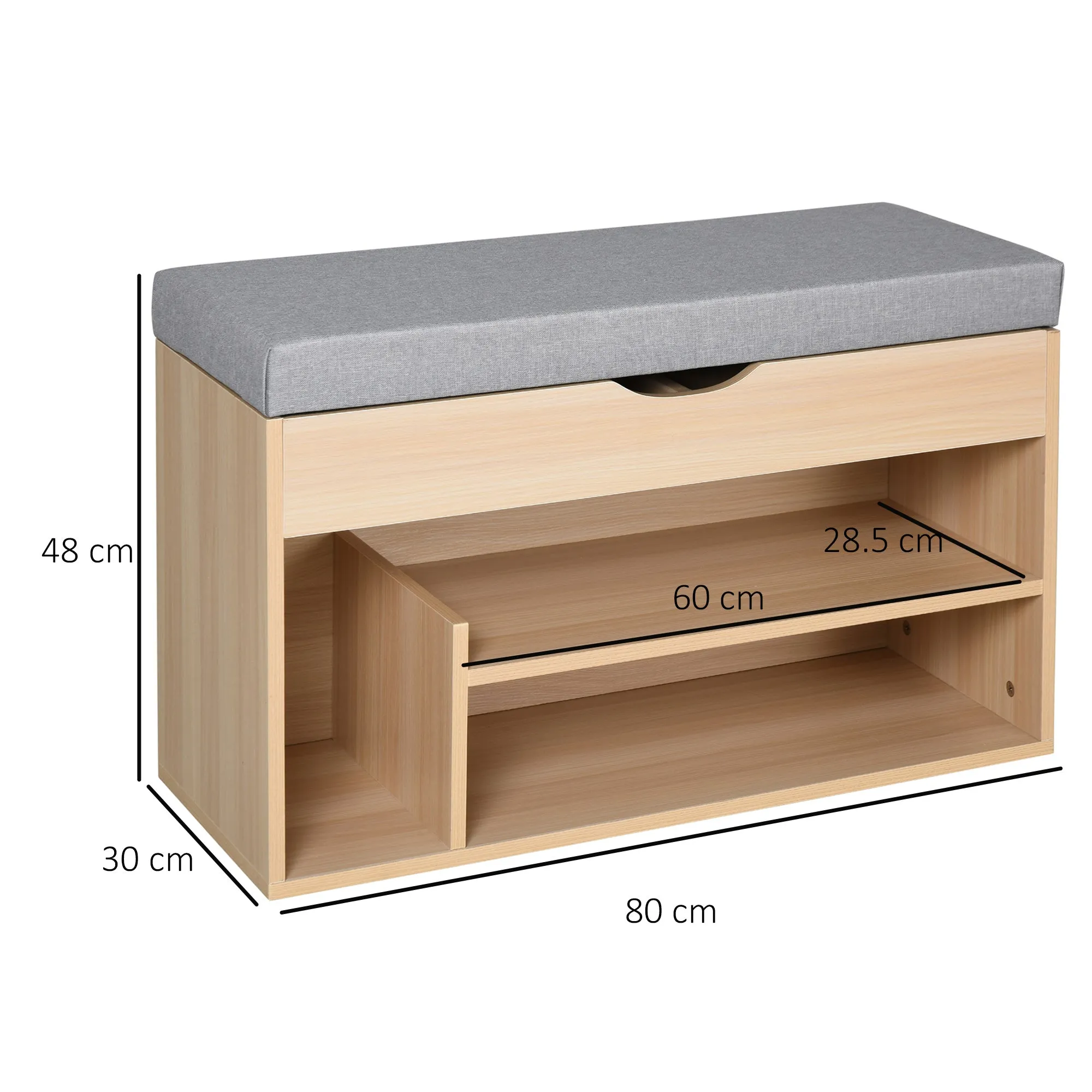 Scarpiera 2 in 1, wooden bench with padded seat and hidden compartment, for entry/input, 80 x 30 x 48cm - Image 3