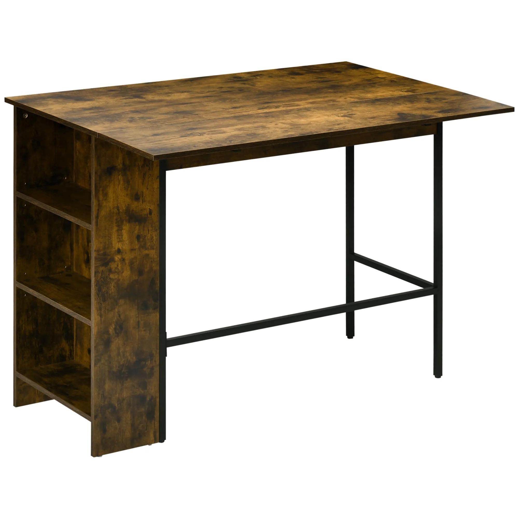 Industrial Style Folding Bar Counter with 3 Tier Shelf, 120x76x91.4cm