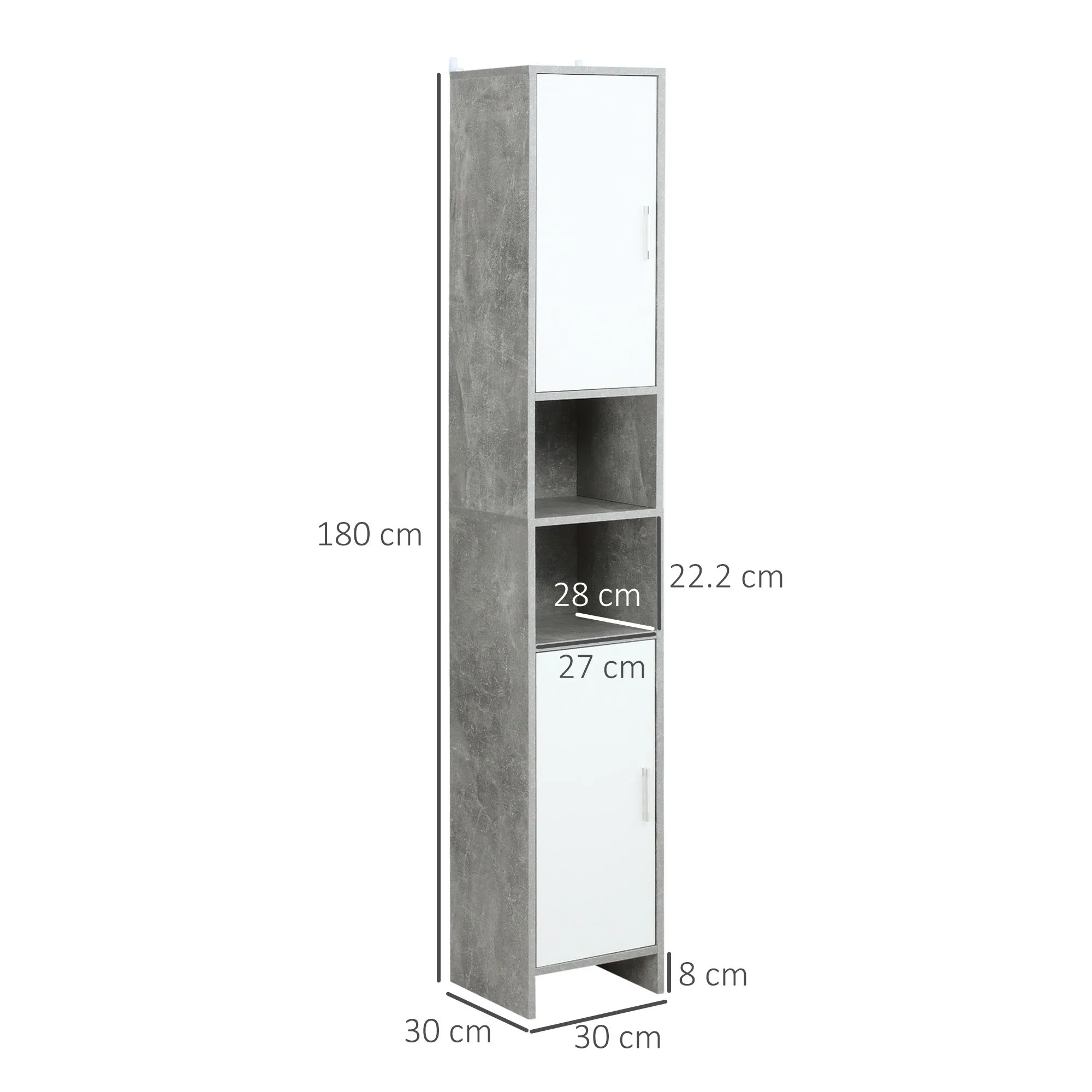 Kleankin Bathroom column with 2 lockers and 2 open in concrete effect wooden rooms, 30x30x180cm - Image 3