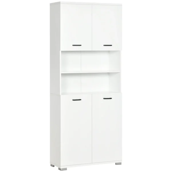 White Chipboard Bathroom Cabinet with 2 Cabinets with Doors and 2 Open Shelves, 80x33.5x190 cm