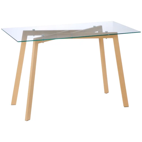 Rectangular Dining Table for 4 People Max, in Steel with Tempered Glass Top, 120x60x76 cm