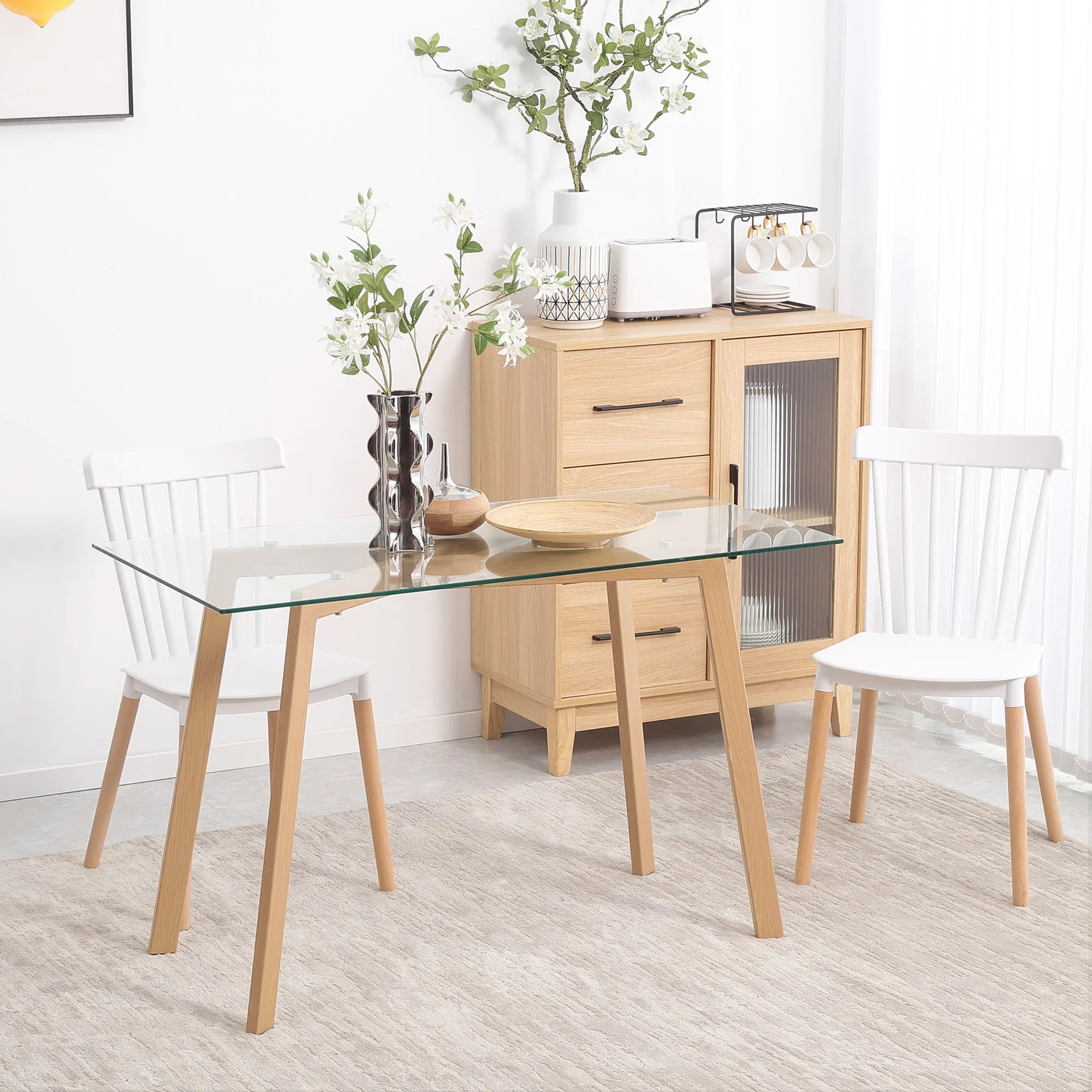 Rectangular Dining Table for 4 People Max, in Steel with Tempered Glass Top, 120x60x76 cm - Image 2