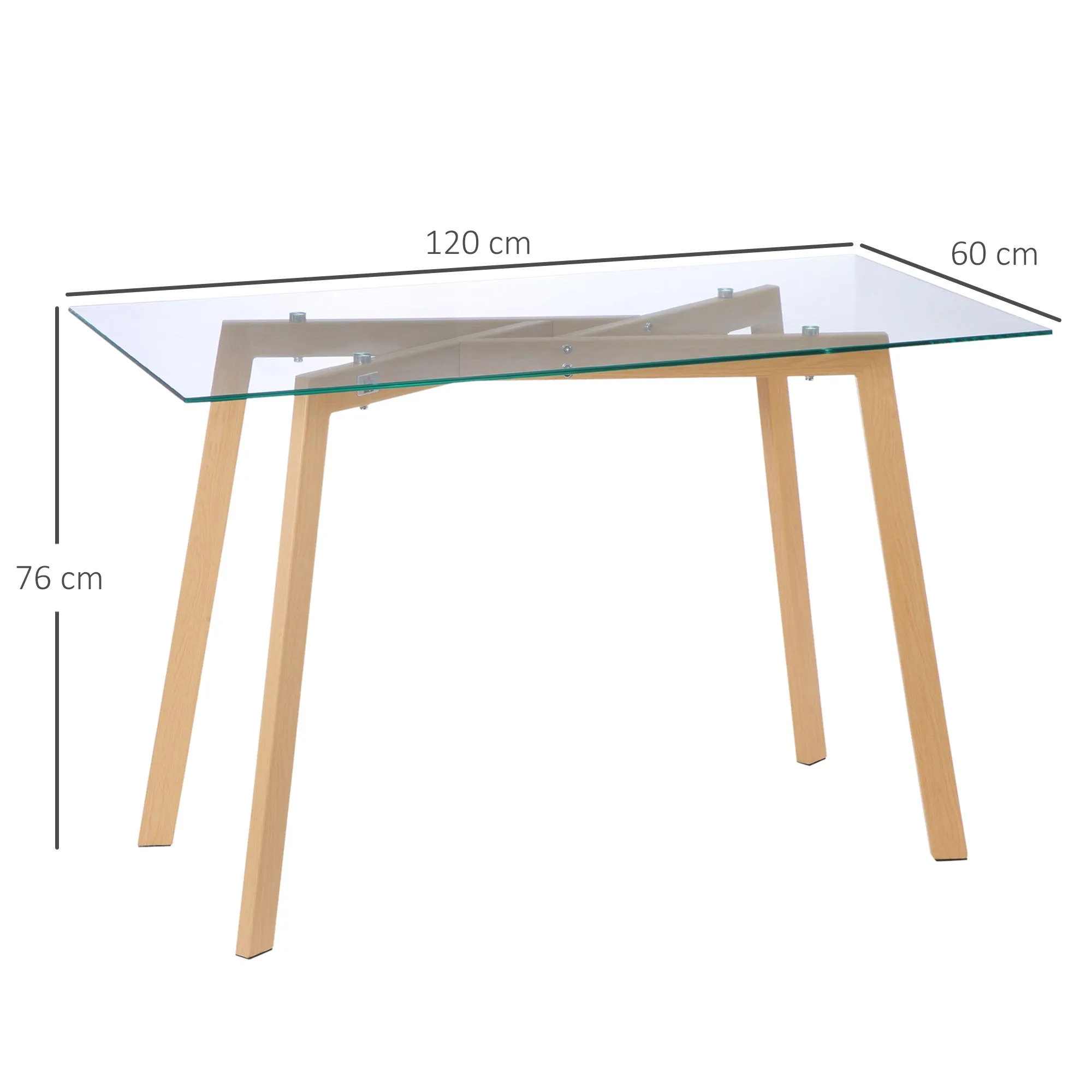 Rectangular Dining Table for 4 People Max, in Steel with Tempered Glass Top, 120x60x76 cm - Image 3