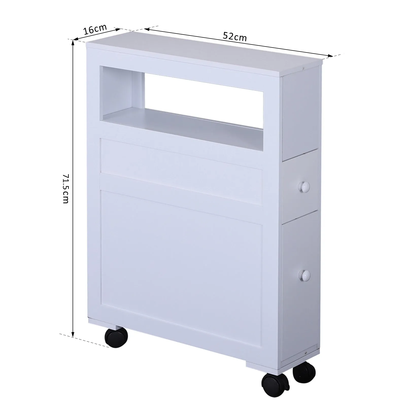 Bathroom Cabinet 2 Despaged drawers with 4 wheels wood 16x52x71.5cm white - Image 3
