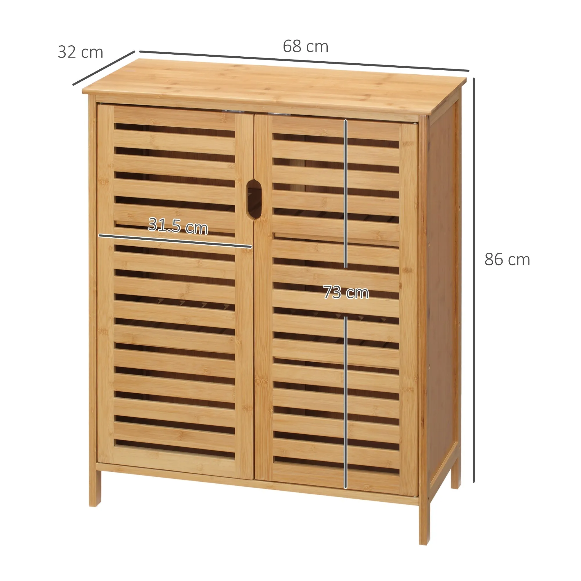 Modern Bathroom Cabinet with 2 Doors and 2 Ventilated Bamboo Shelves, 68x32x86 cm, Wood Color - Image 3