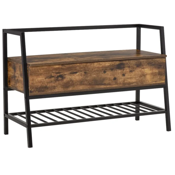 Mobile shoe rack with wood and metal container compartment - brown