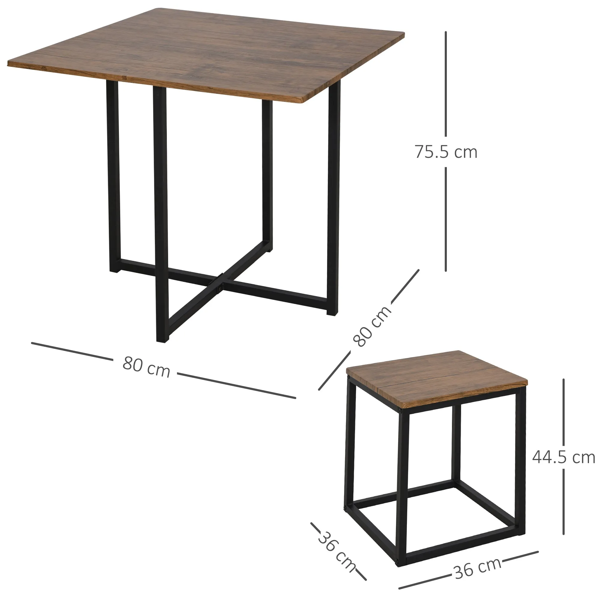 5 Piece Industrial Style Table and Stool Set for Kitchen, Home or Restaurant, Black and Wood Color - Image 3