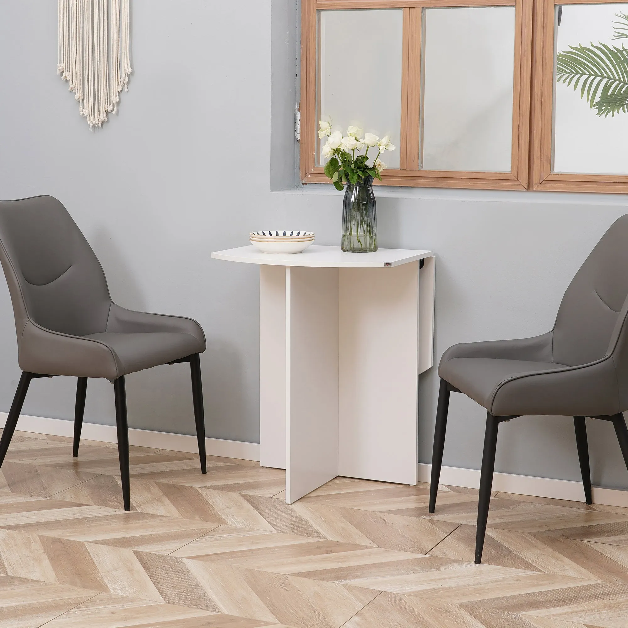 Space-Saving Folding Wooden Dining Table, 90x60x74cm, White - Image 2