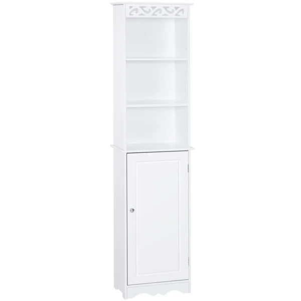 column cabinet for wooden bathroom with white floral carving decoration 40 x 23 x 160 cm