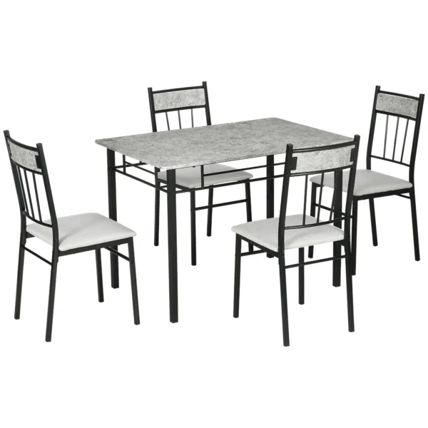5 Piece Dining Table and Chairs Set, Rectangular Metal and MDF Dining Table and 4 Dining Chairs Grey and Black