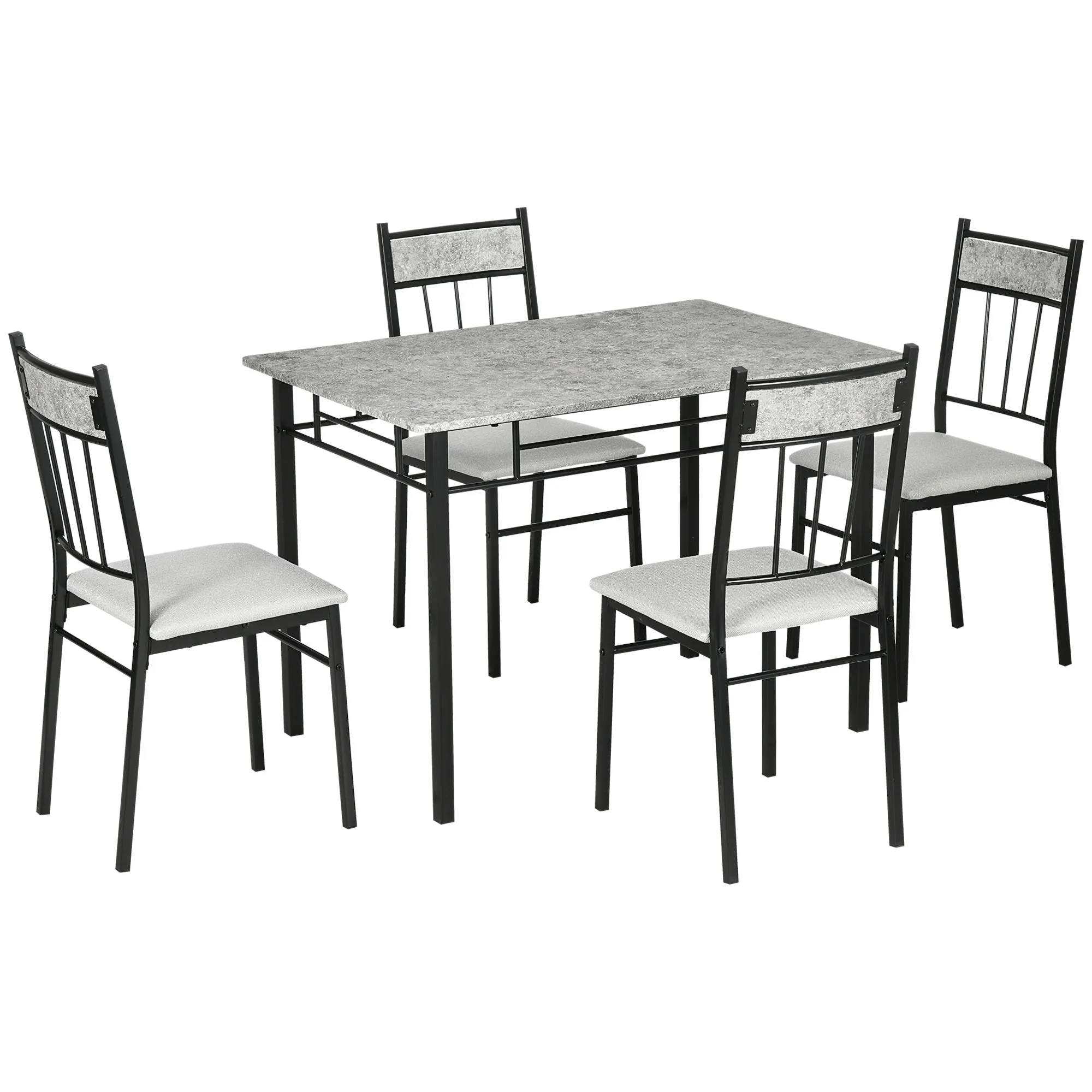5 Piece Dining Table and Chairs Set, Rectangular Metal and MDF Dining Table and 4 Dining Chairs Grey and Black