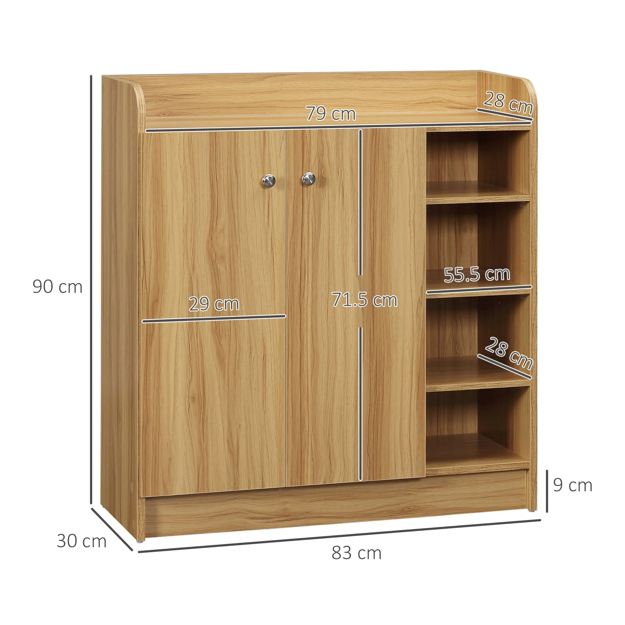 Space-Saving and Modern Wooden Shoe Cabinet for 12 Pairs with 4 Open Shelves, 83x30x90 cm, Light Brown - Image 3