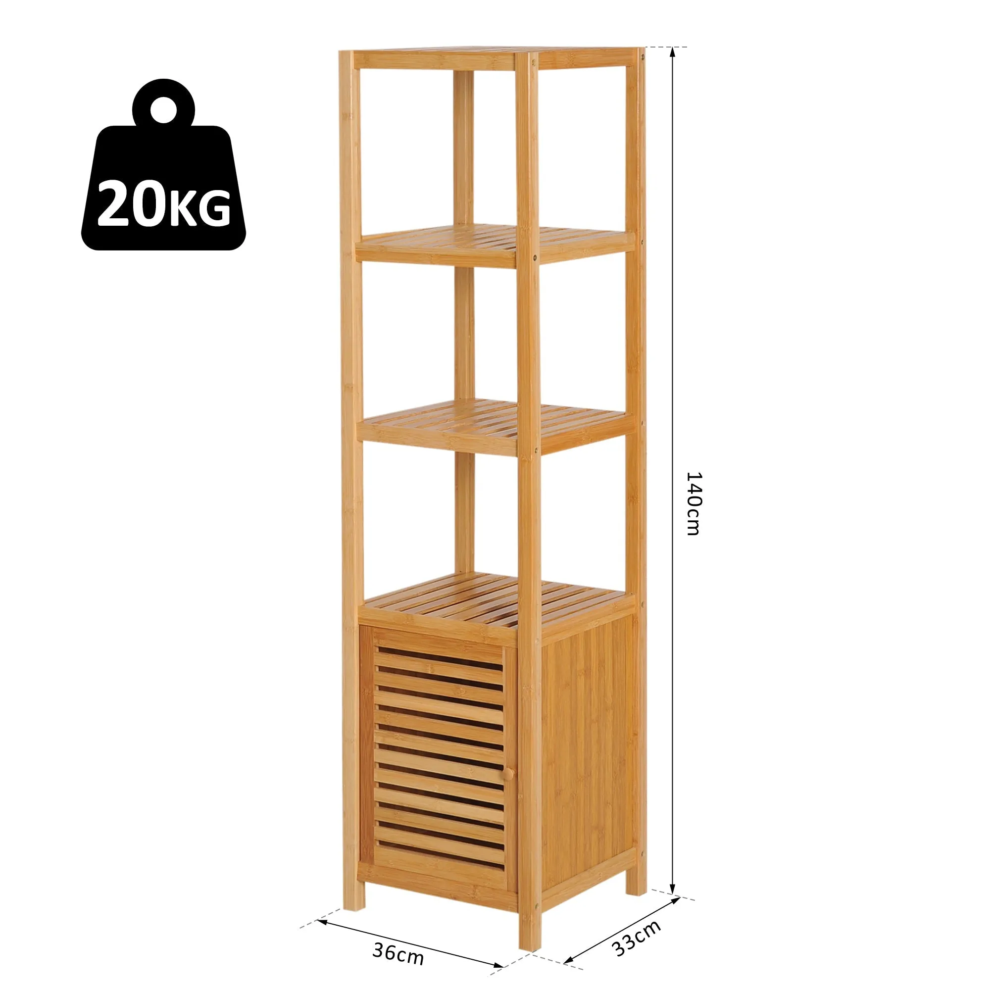 Mobile with column for bamboo bathroom with 4 shelves and a cabinet 36x33x140cm - Image 3