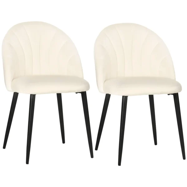 Set of 2 Upholstered Living Room and Dining Chairs, in Metal and Beige Velvet Effect Fabric, 52x54x79 cm