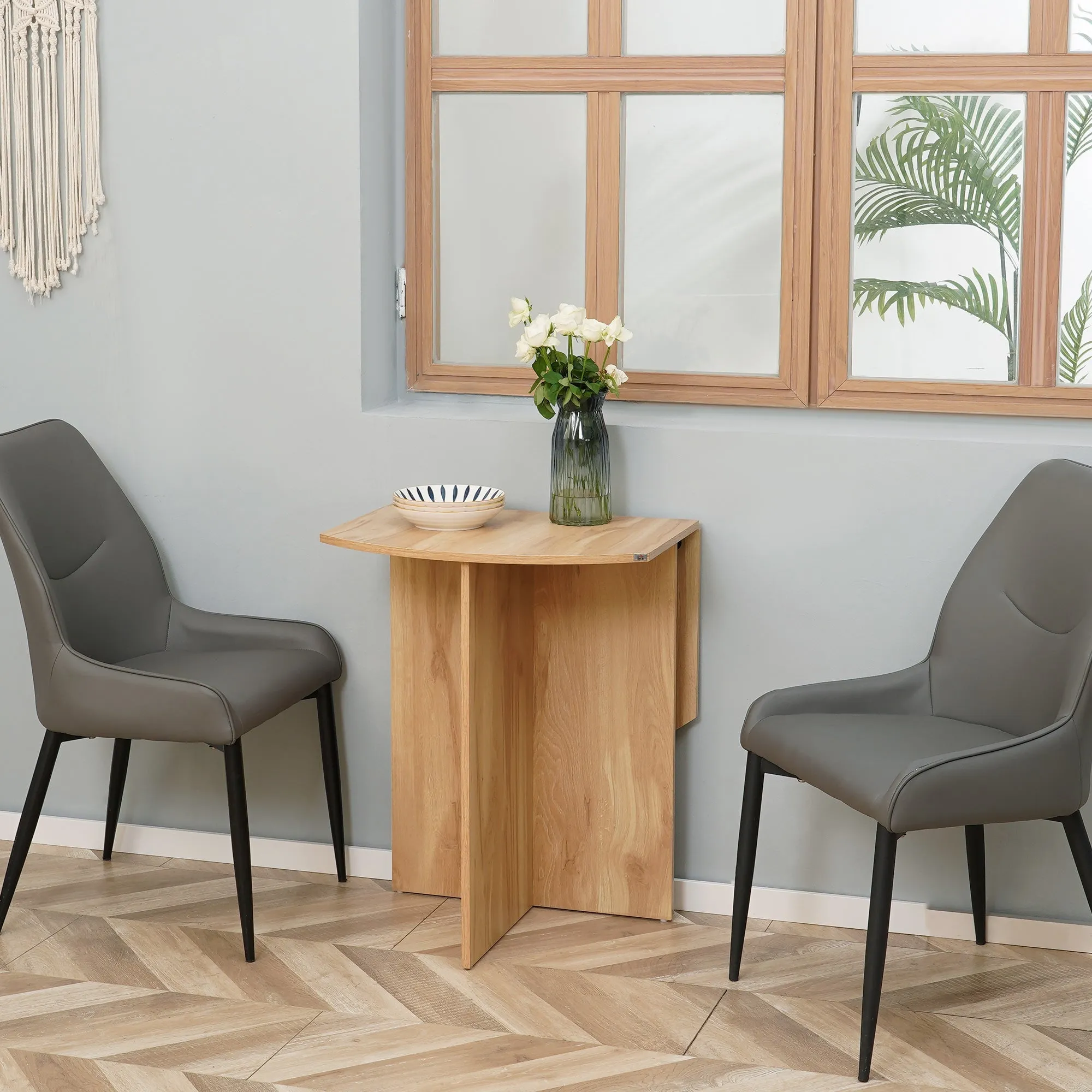 Space-Saving Folding Wooden Dining Table, 90x60x74cm, Oak - Image 2